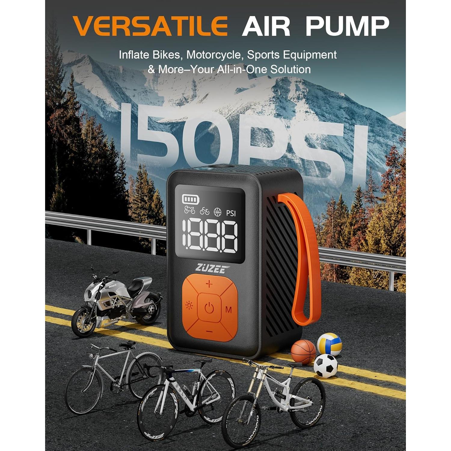 Mini Bomba de Bicicleta ZUZEE 150 PSI Portátil con Manómetro