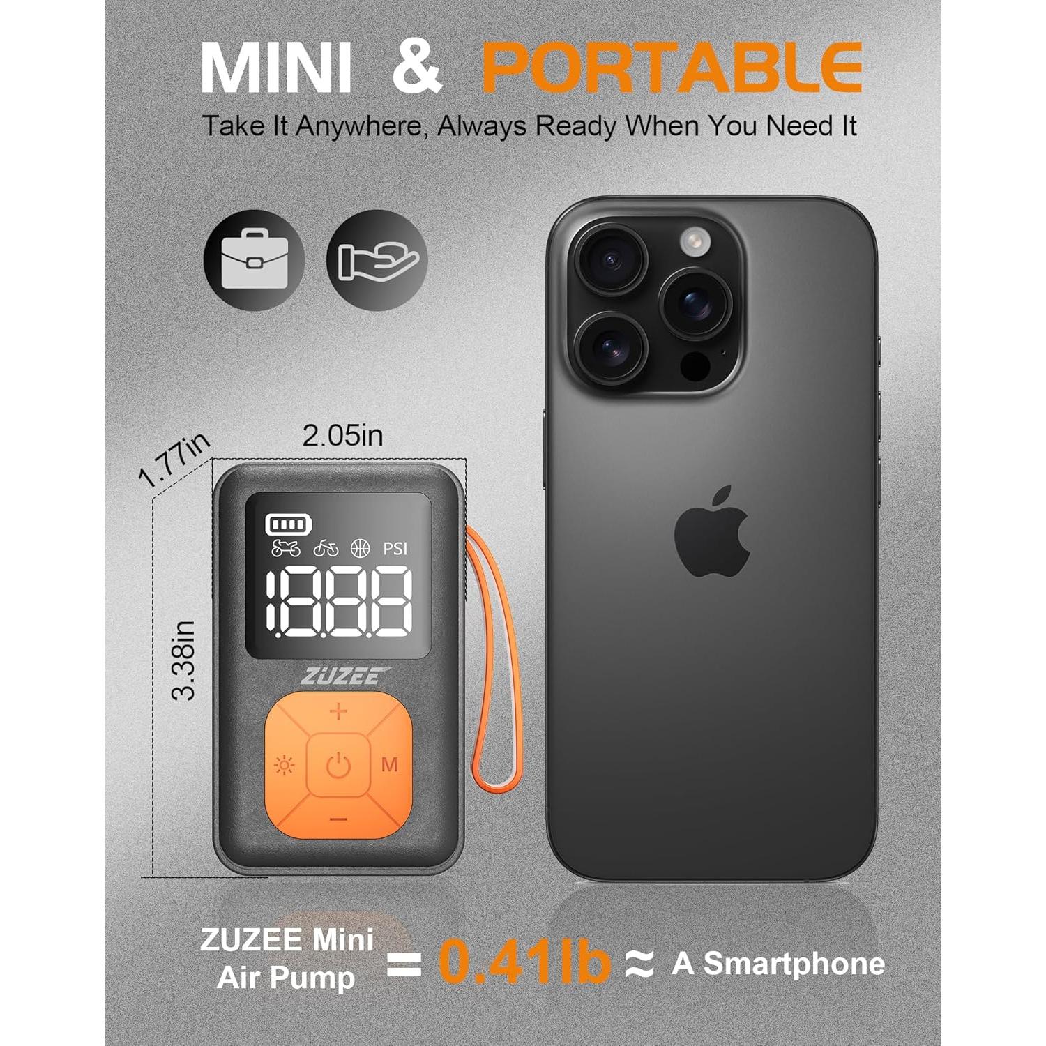Mini Bomba de Bicicleta ZUZEE 150 PSI Portátil con Manómetro
