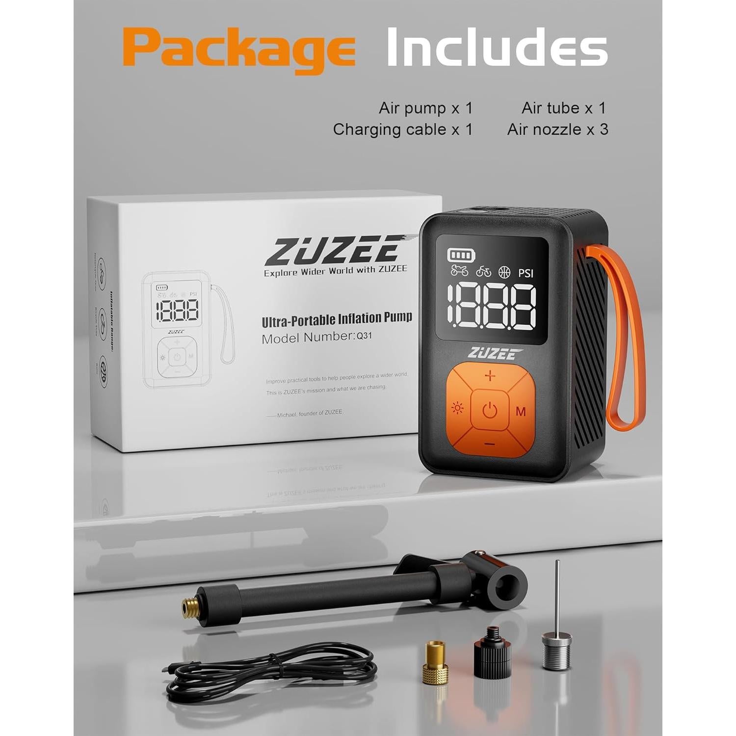 Mini Bomba de Bicicleta ZUZEE 150 PSI Portátil con Manómetro