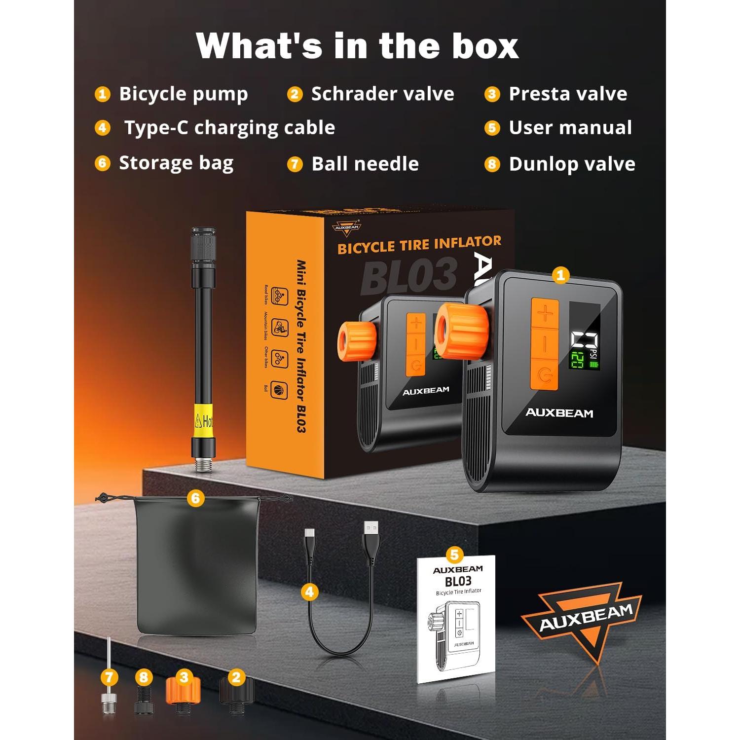 Bomba de Bicicleta Auxbeam AB-BL03 120PSI con Manómetro