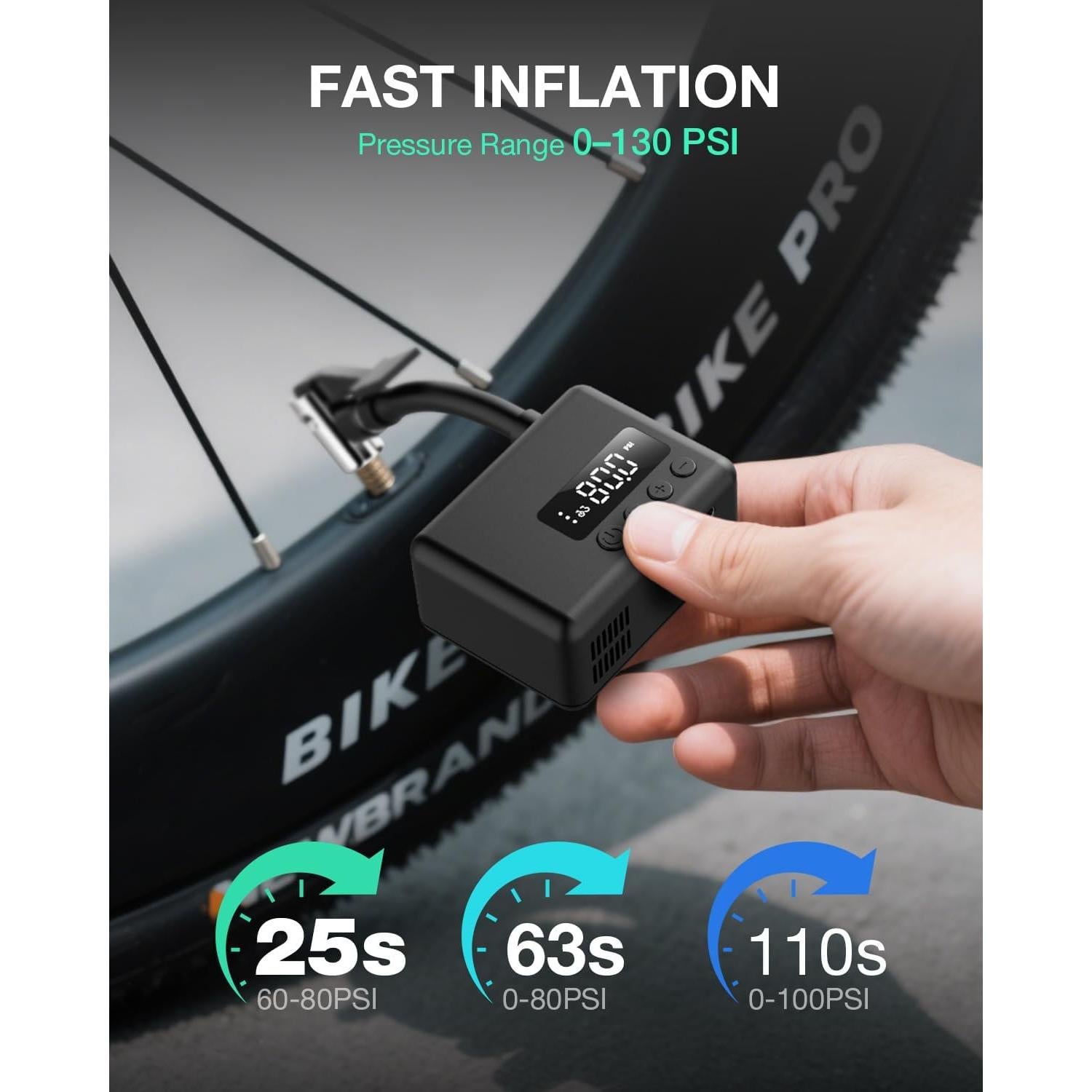 Mini Bomba Eléctrica de Bicicleta Tenlox 150, Inflado Rápido 25s