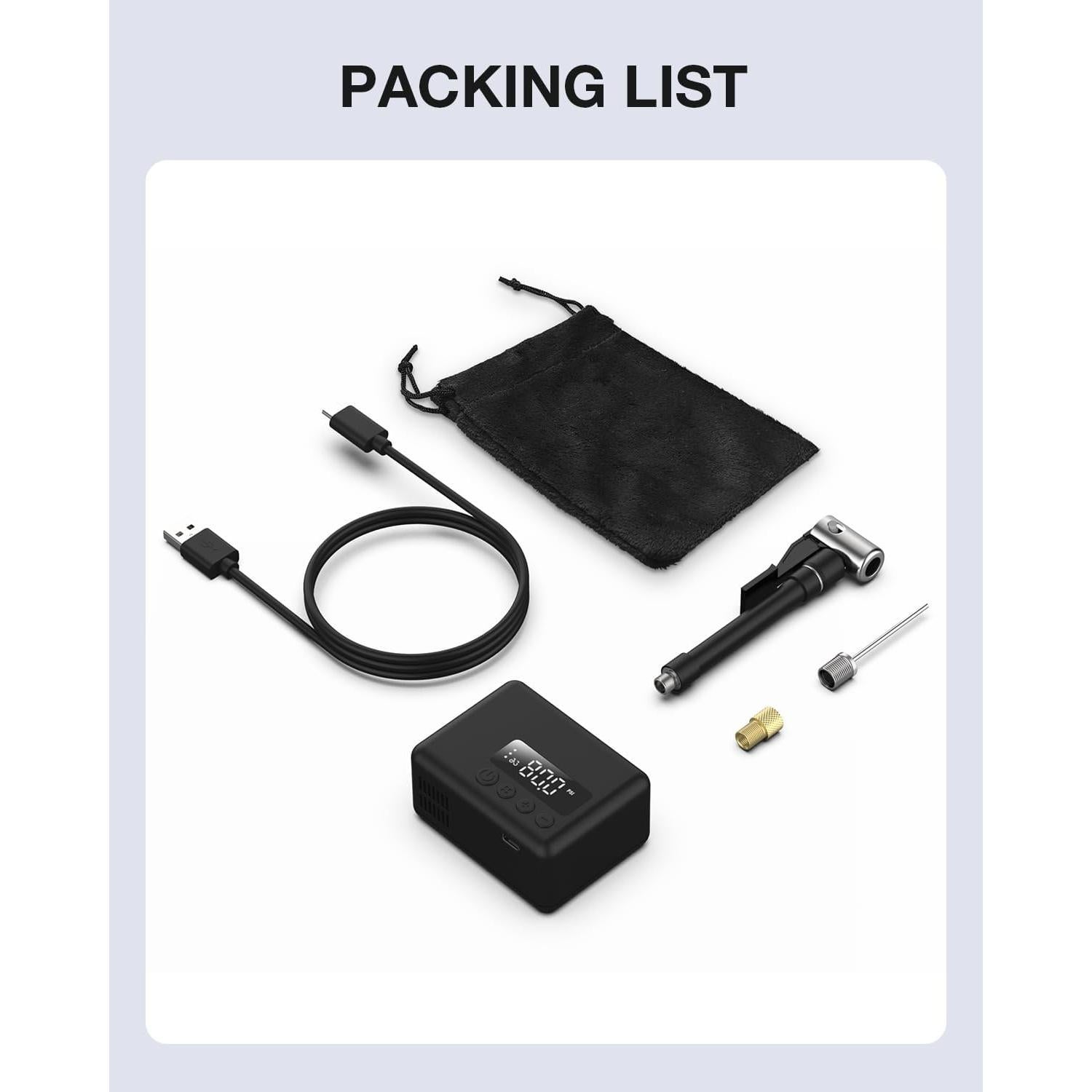 Mini Bomba Eléctrica de Bicicleta Tenlox 150, Inflado Rápido 25s