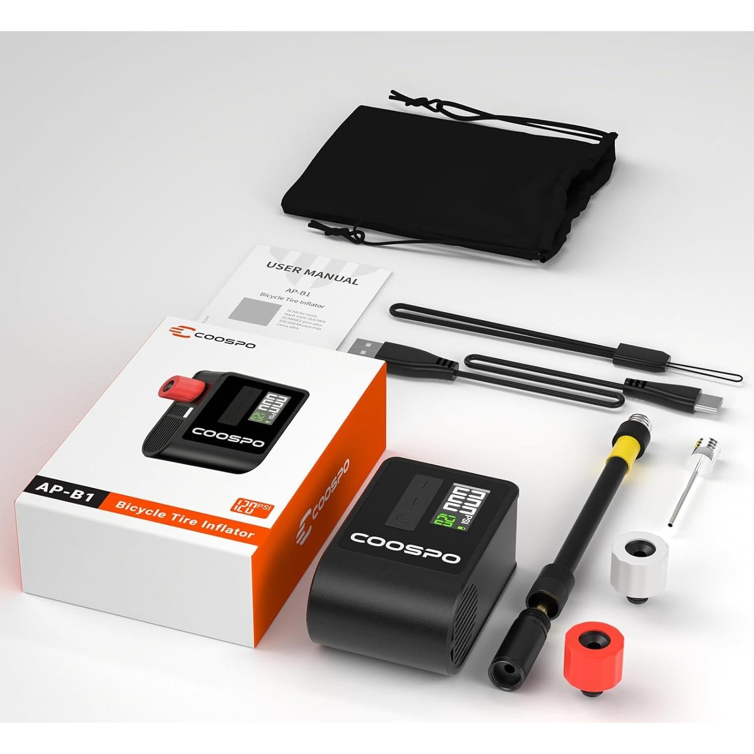 Bomba de Bicicleta Eléctrica CooSpo AP-B1, 120 PSI, Portátil