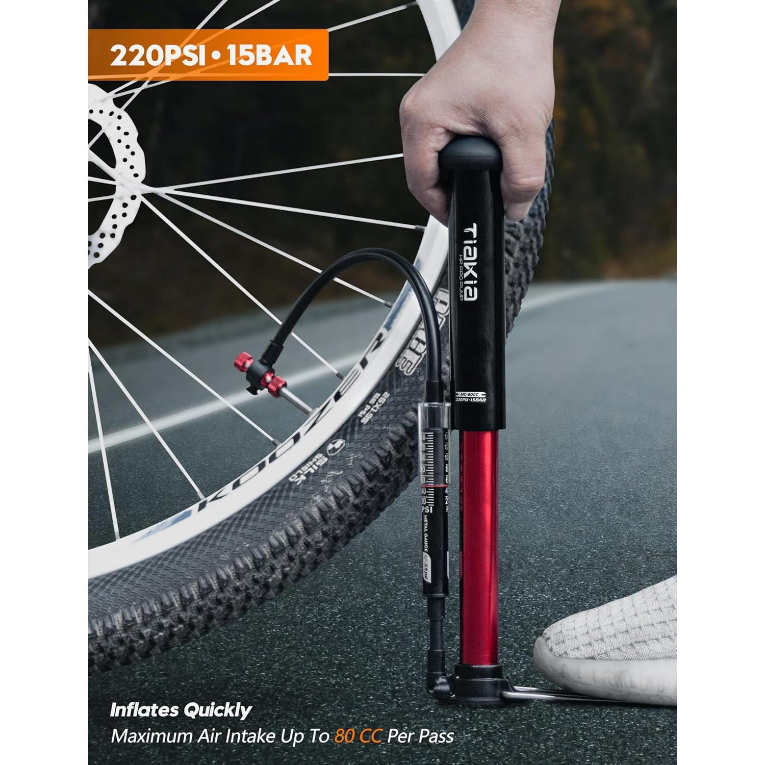 Bomba de Bicicleta Tiakia PG0502SL 220PSI con Manómetro