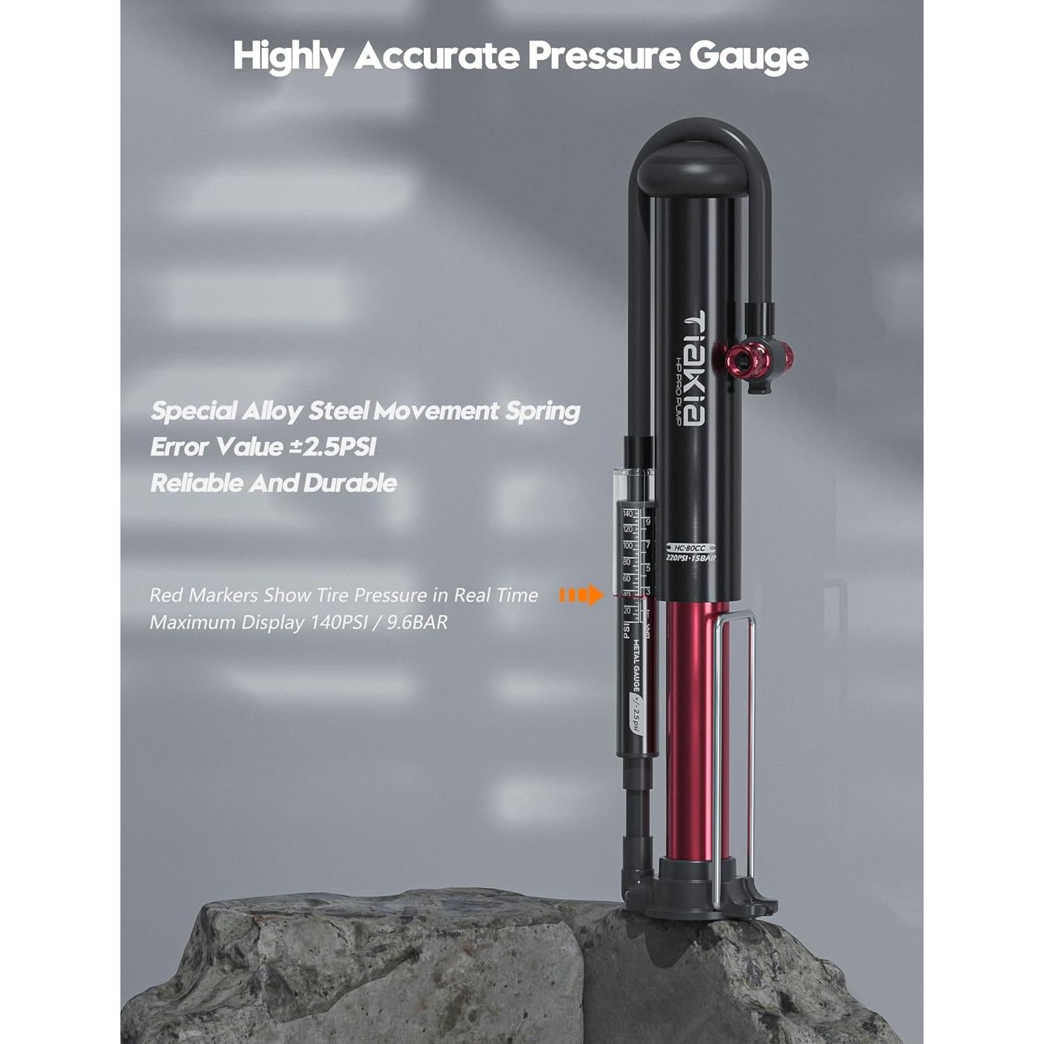 Bomba de Bicicleta Tiakia PG0502SL 220PSI con Manómetro