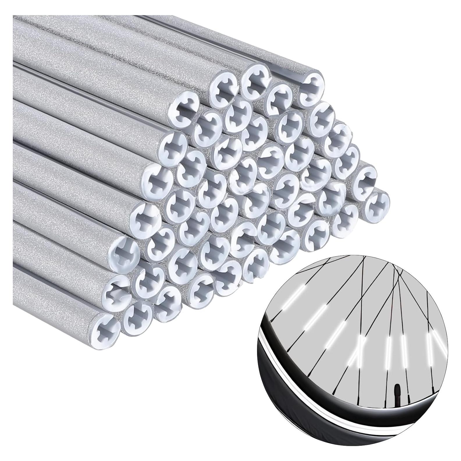 Bewudy 48PCS Reflectores para Radios de Bicicleta Gris Plateado