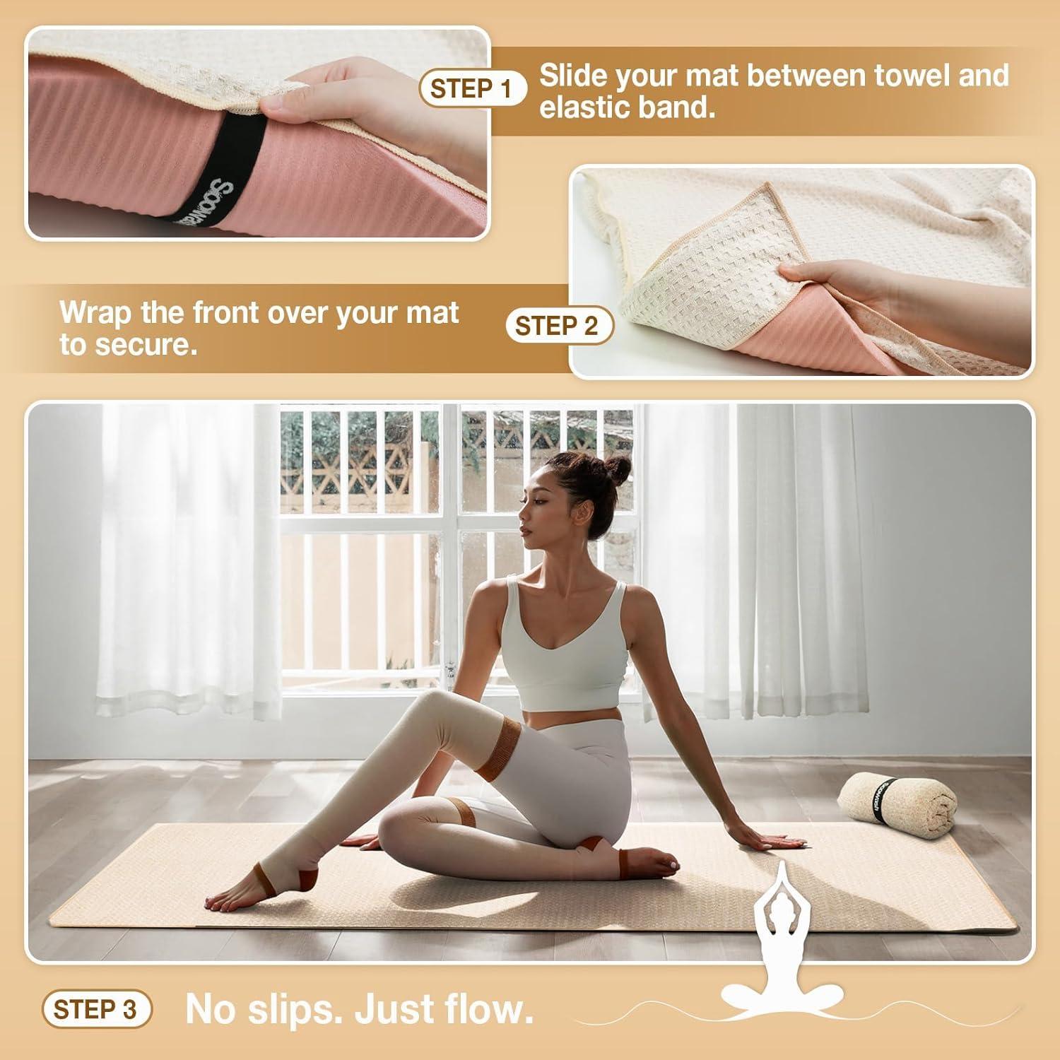 Toalla de Yoga Antideslizante SOOWASH 71x183 cm Beige 2 Pcs