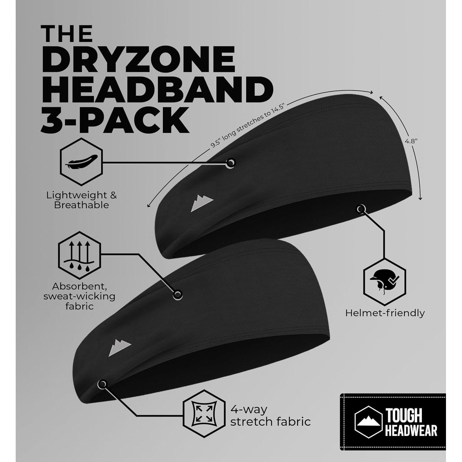 Diadema deportiva Tough Headwear Dryzone para hombres - 100% poliéster