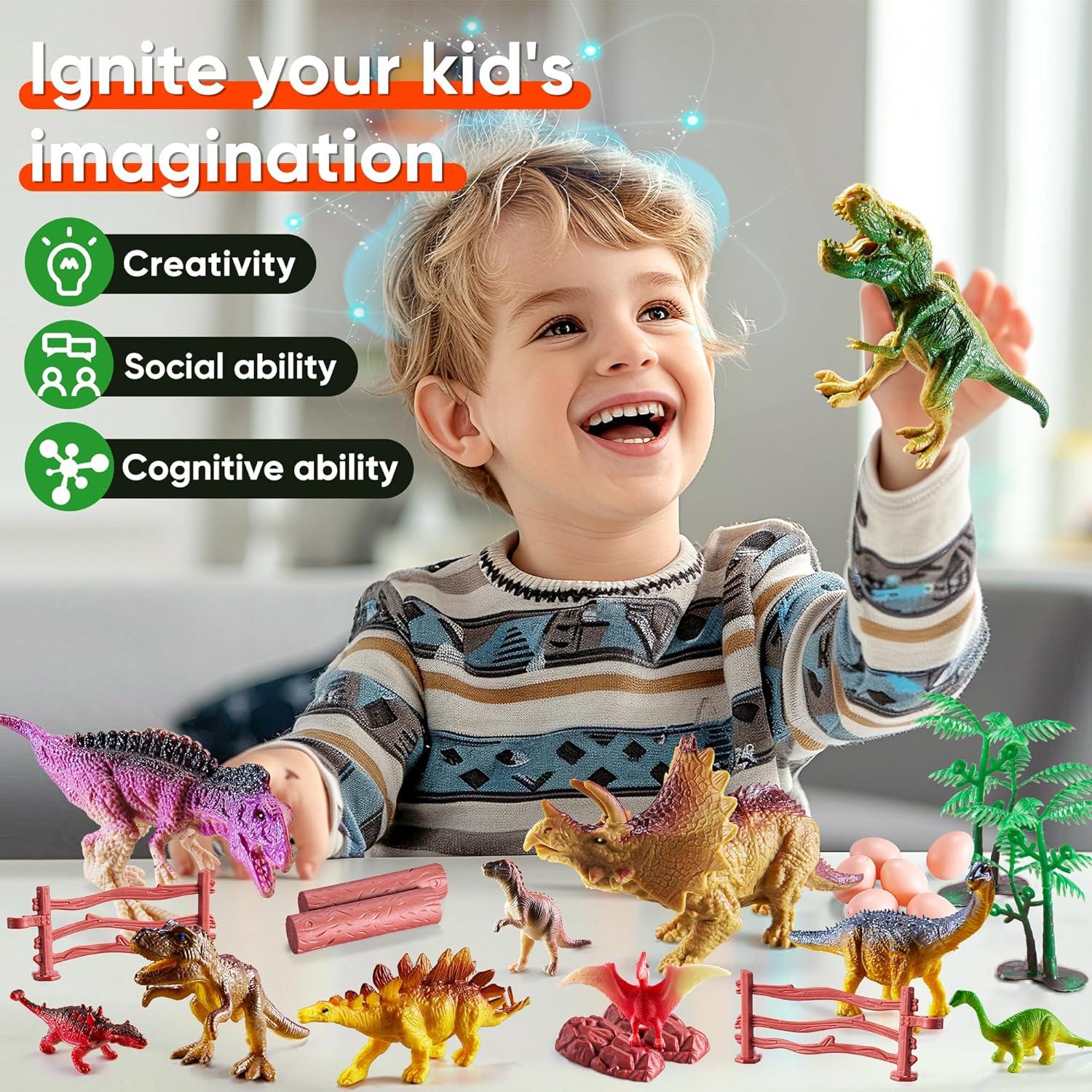 46PCS Dinosaur Toys,Realistic Jurassic Dinosaurs Figures PlaysetFor for Kids 3-5 Years, with Eggs&Trees&Fence mini Dinosaur Figures,Great Gifts for Girls and Boy Toddler Toy Animals Age-5-7.