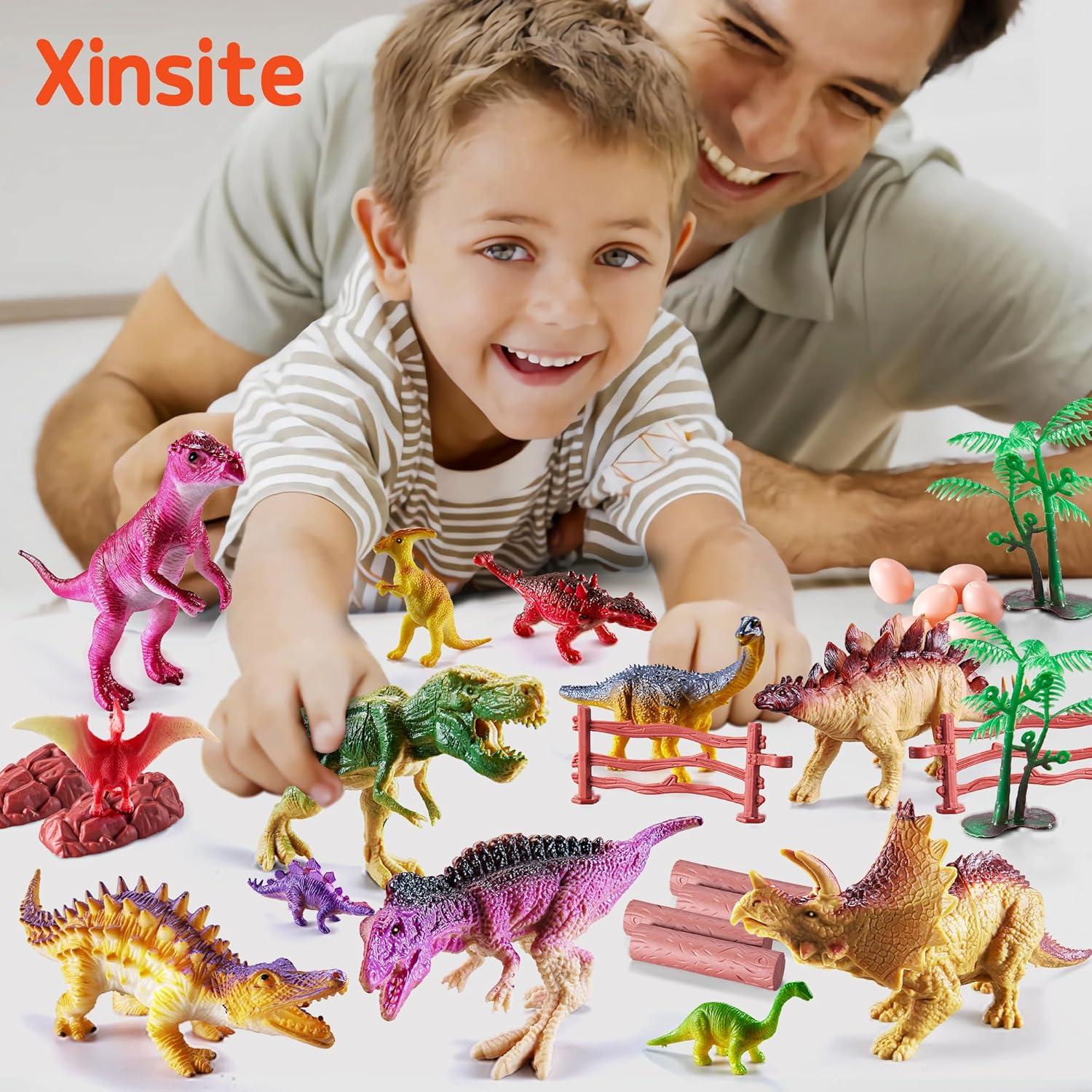 46PCS Dinosaur Toys,Realistic Jurassic Dinosaurs Figures PlaysetFor for Kids 3-5 Years, with Eggs&Trees&Fence mini Dinosaur Figures,Great Gifts for Girls and Boy Toddler Toy Animals Age-5-7.