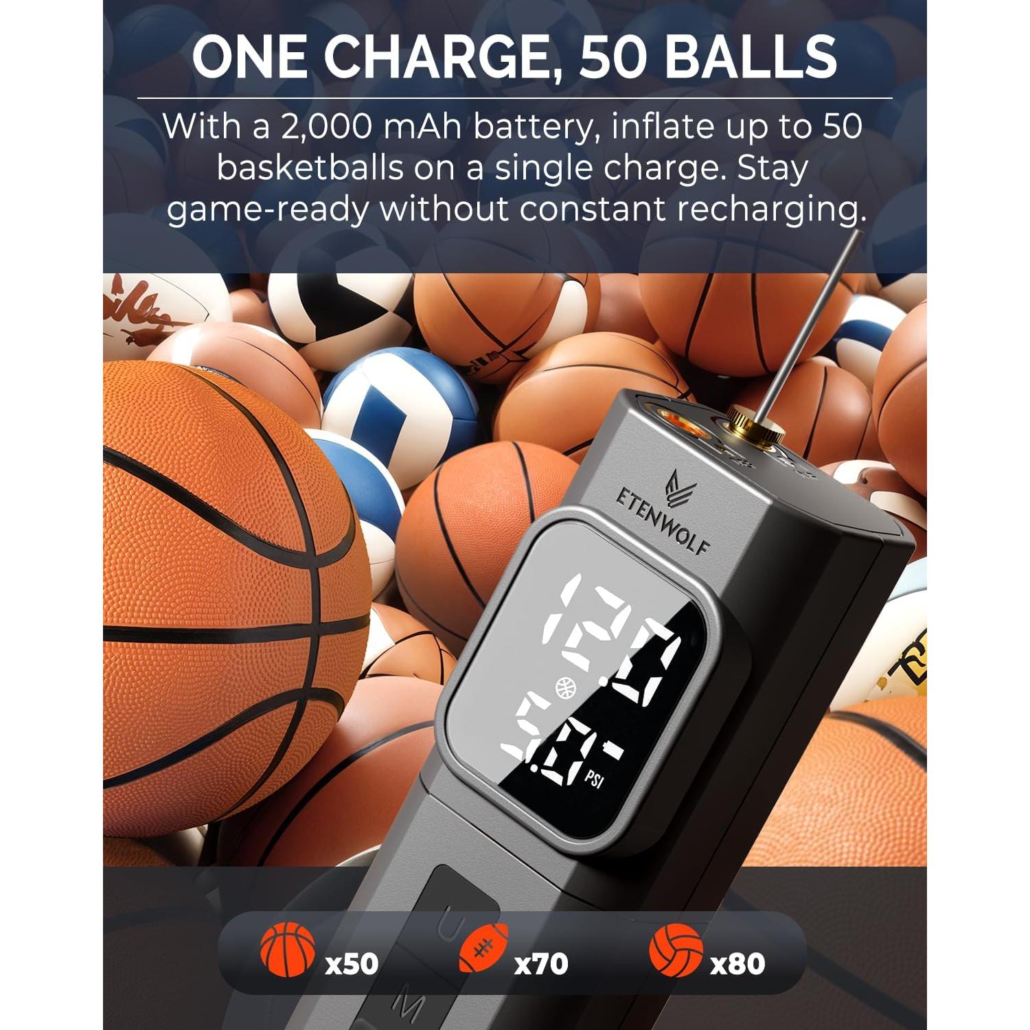 Bomba de Pelotas Eléctrica ETENWOLF P200 2000mAh con Manómetro