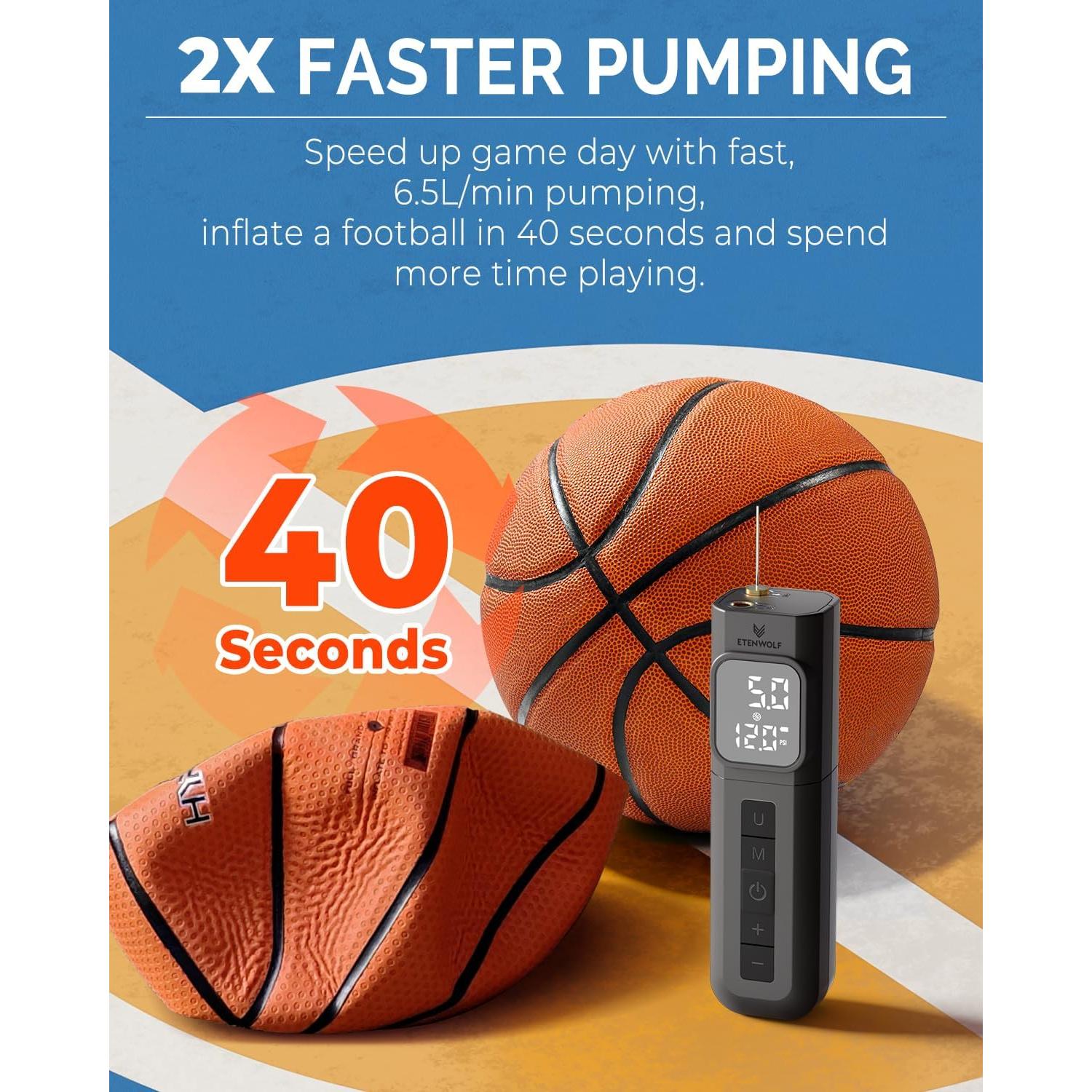 Bomba de Pelotas Eléctrica ETENWOLF P200 2000mAh con Manómetro