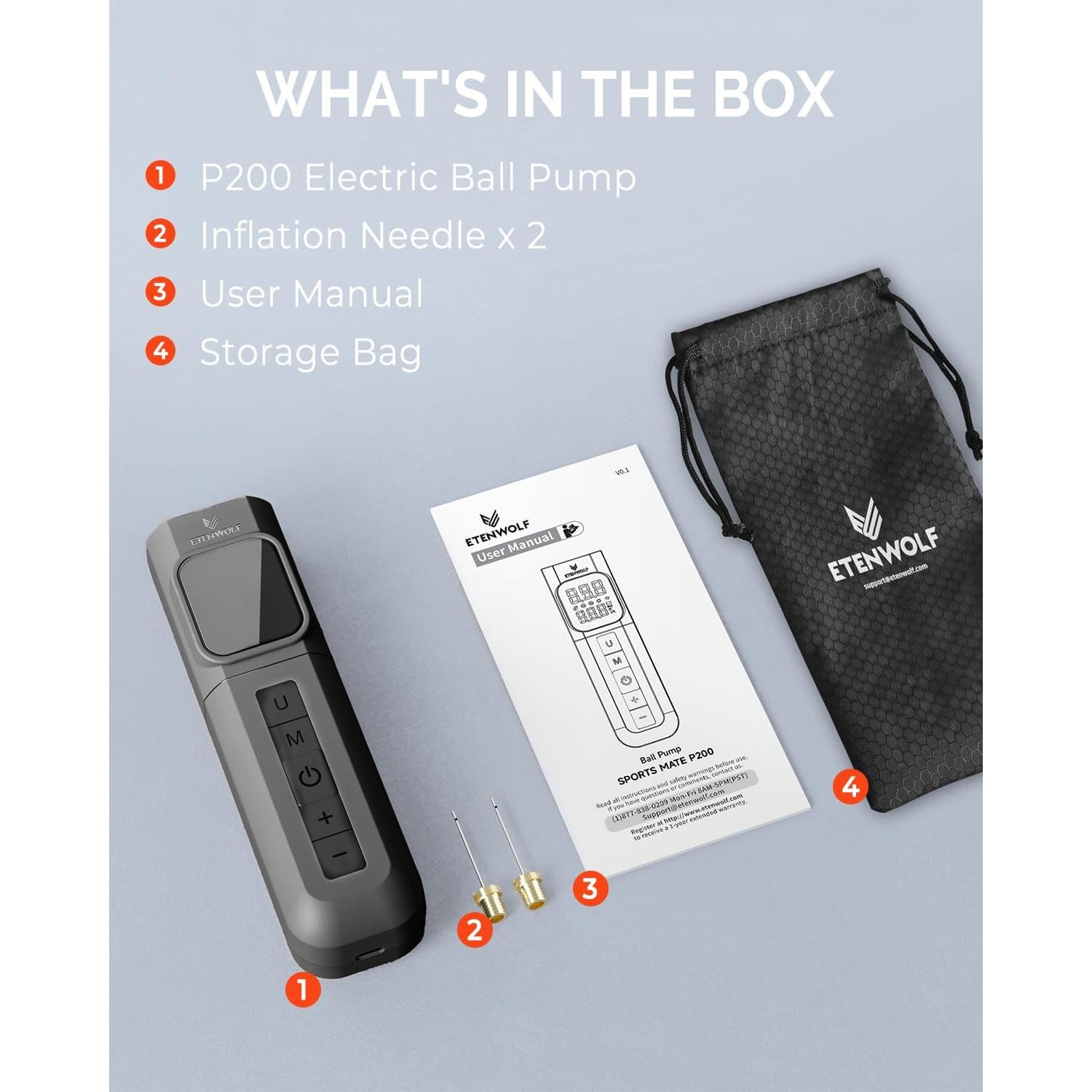 Bomba de Pelotas Eléctrica ETENWOLF P200 2000mAh con Manómetro