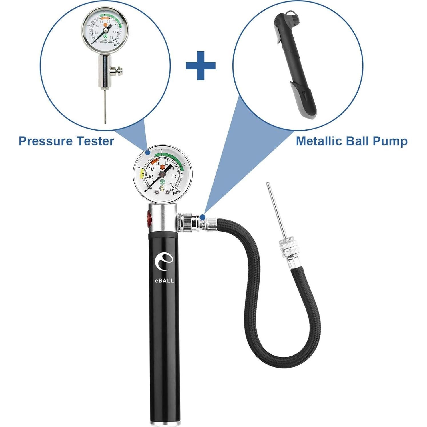Bomba de aire manual eBall con manómetro para balones deportivos