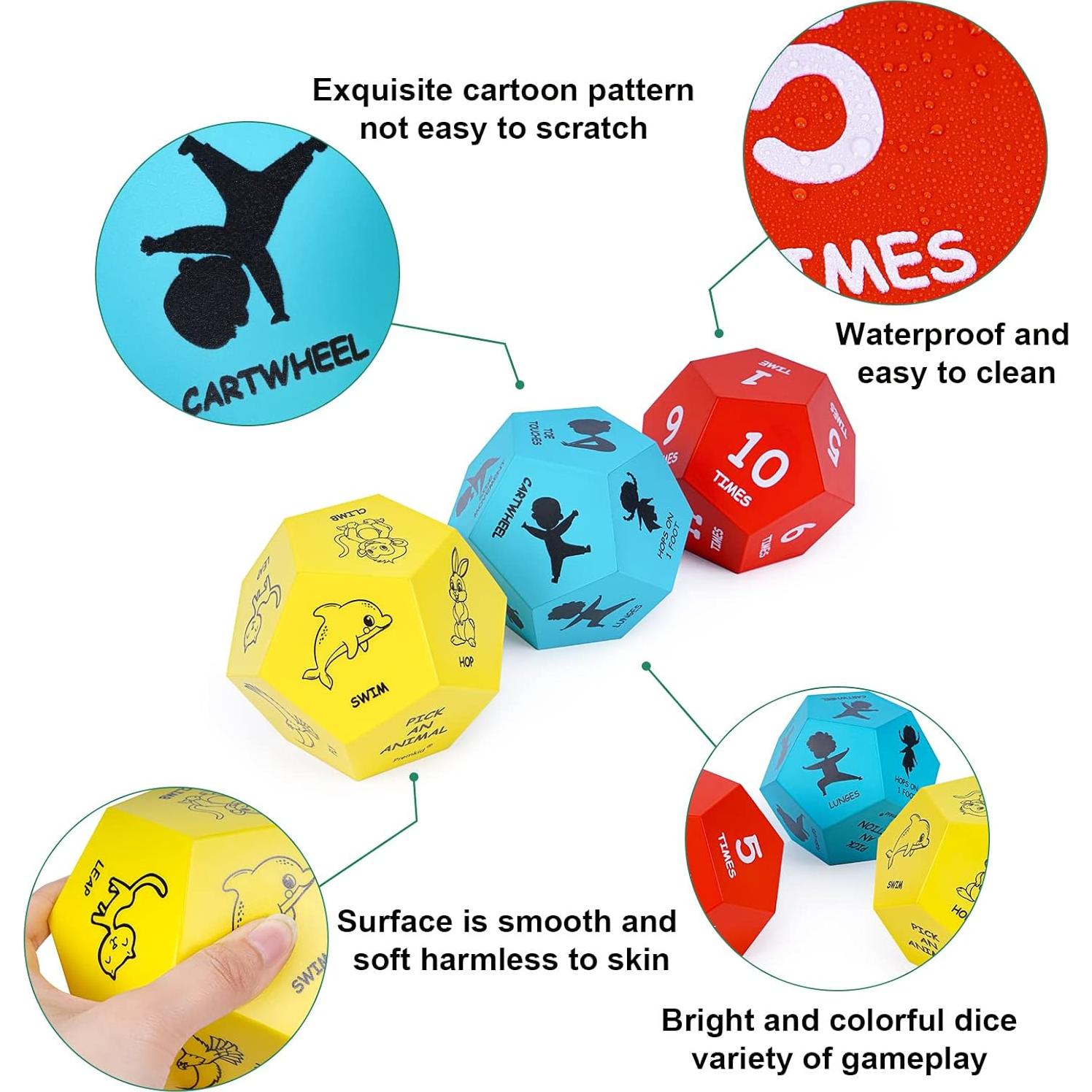 Dados de Ejercicio Gigantes Premkid para Niños - 12 Caras - 388g