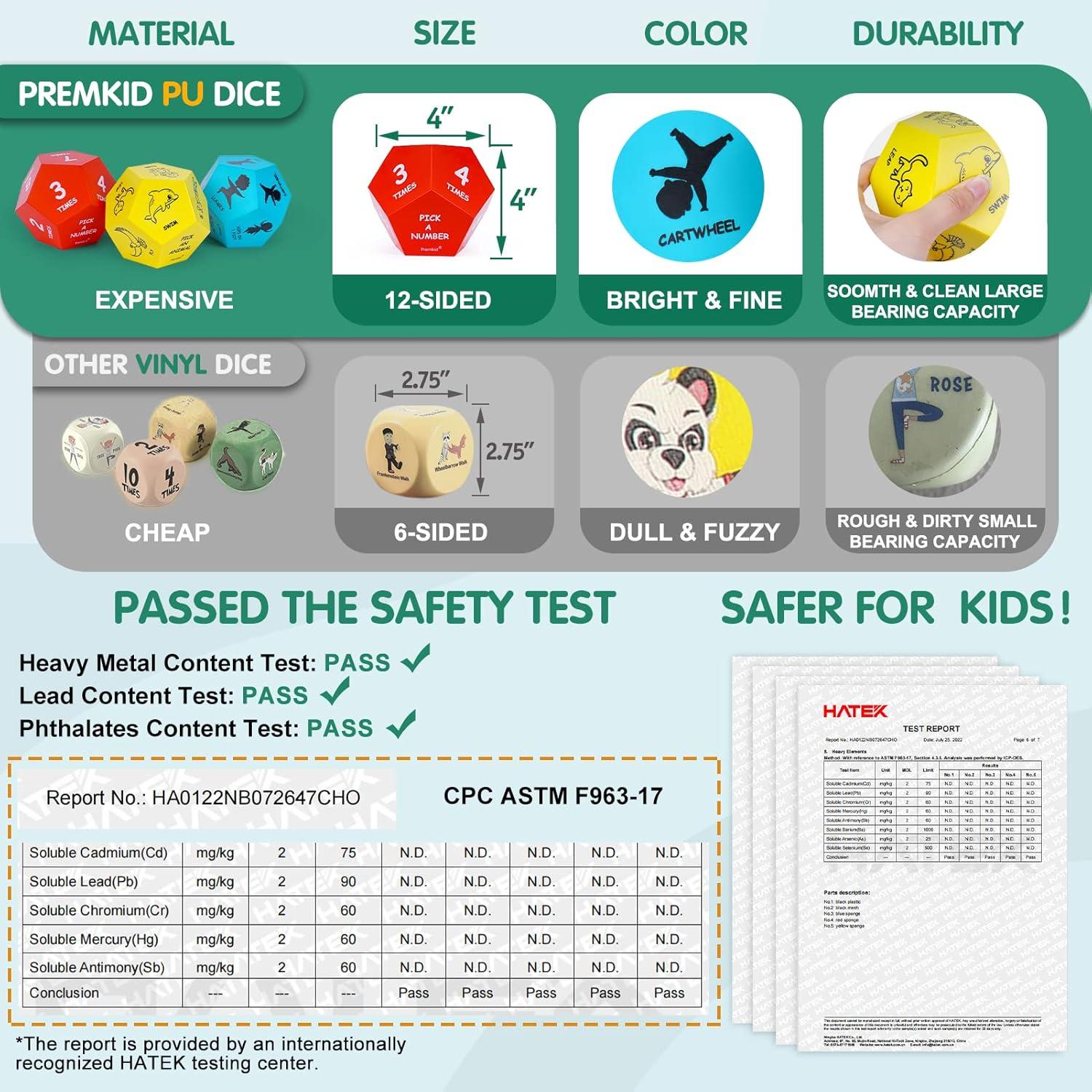 Dados de Ejercicio Gigantes Premkid para Niños - 12 Caras - 388g