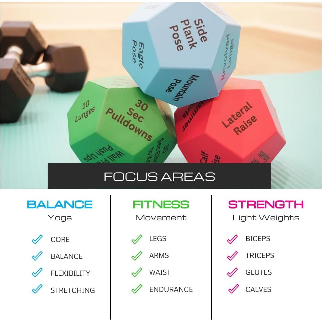 Set de 3 Dados de Fitness para Adultos Mayores - Recupera Tu Forma