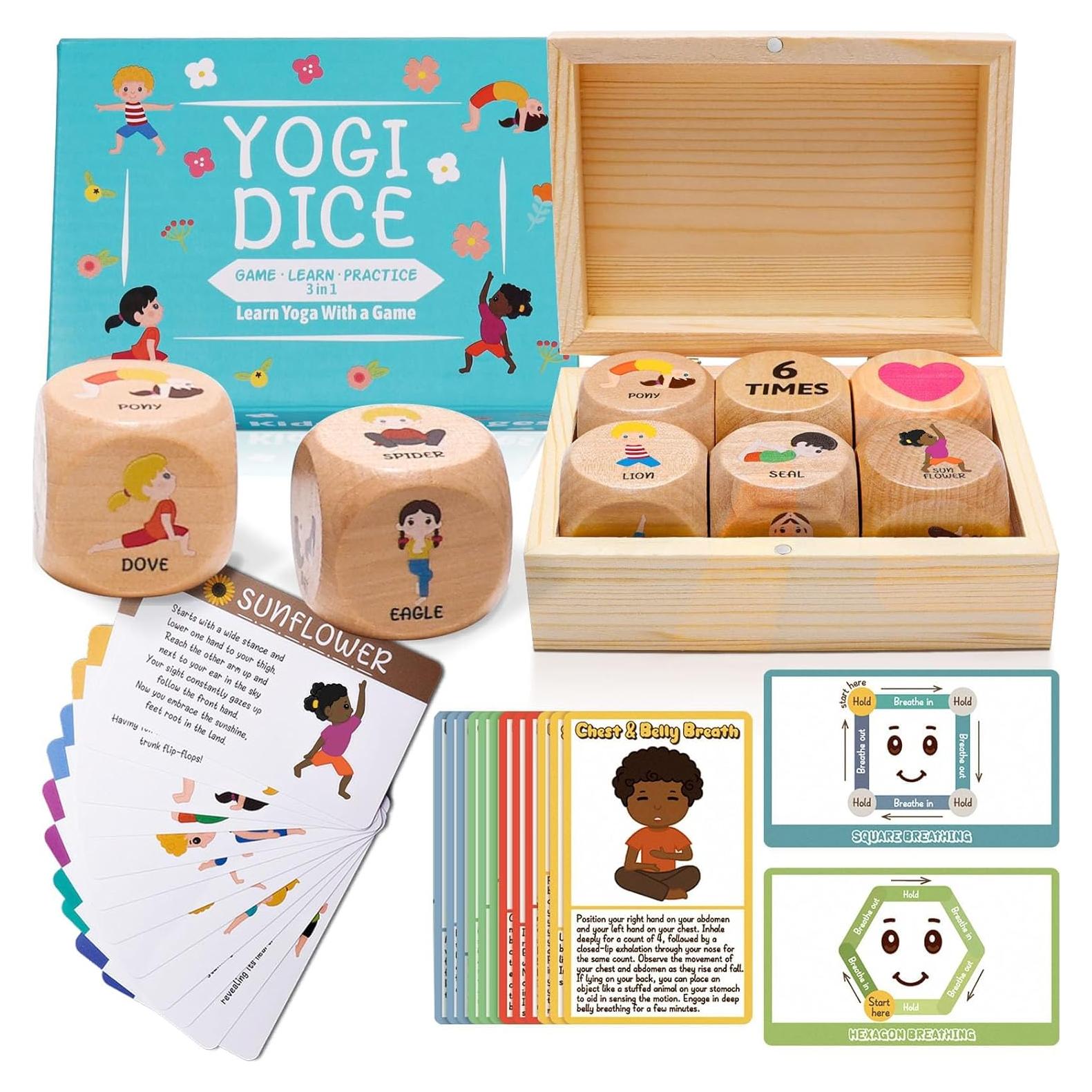 Dados de Yoga para Niños Garybank con 12 Tarjetas de Yoga y 20 de Respiración