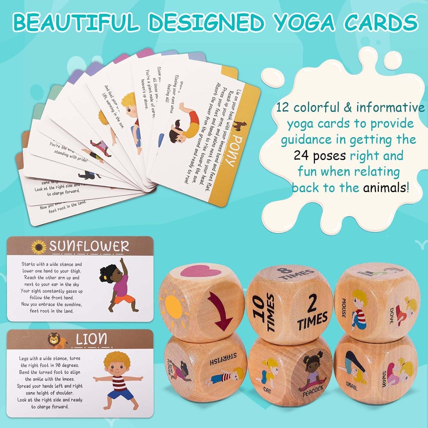 Dados de Yoga para Niños Garybank con 12 Tarjetas de Yoga y 20 de Respiración