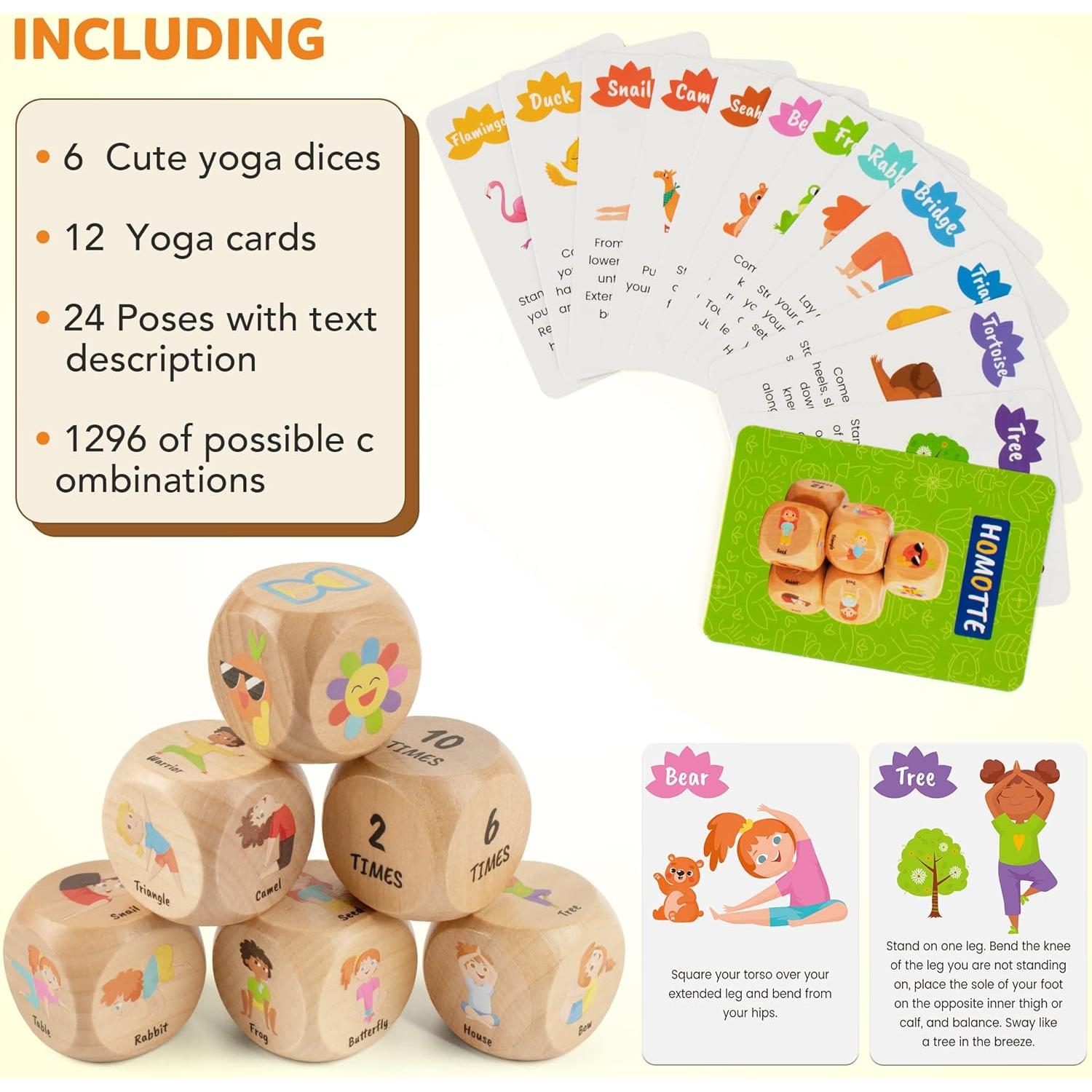Juego de Dados de Yoga de Madera Homotte para Niños y Principiantes