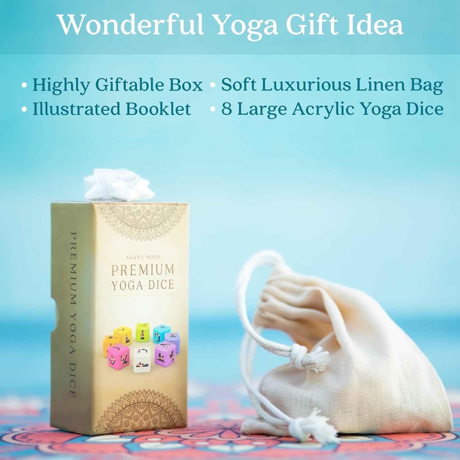 Dados de Yoga Asana Moon - 8 Dados Acrílicos con 48 Posturas