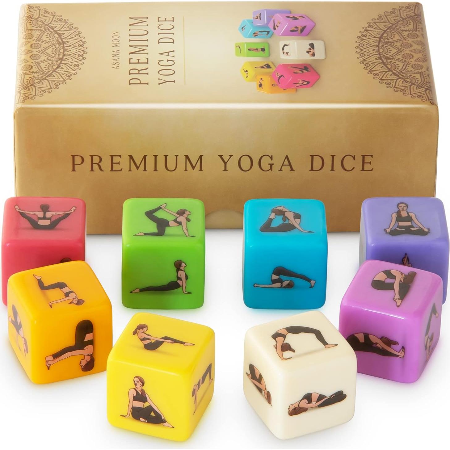 Dados de Yoga Asana Moon - 8 Dados Acrílicos con 48 Posturas