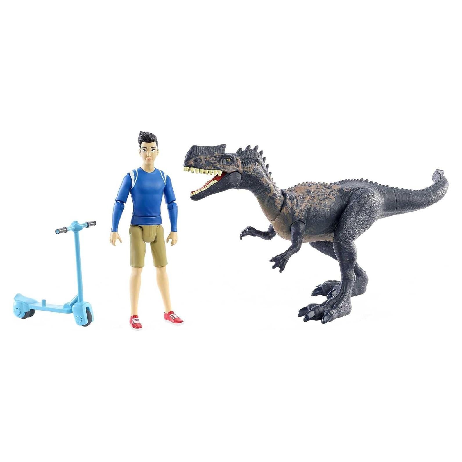 Jurassic World Human & Dino Pack Kenji & Monolophosaurus Action Figures, Segway Accessory, Camp Cretaceous Movable Joints & Authentic Sculpt, Kids Gift Ages 4 Year & Older