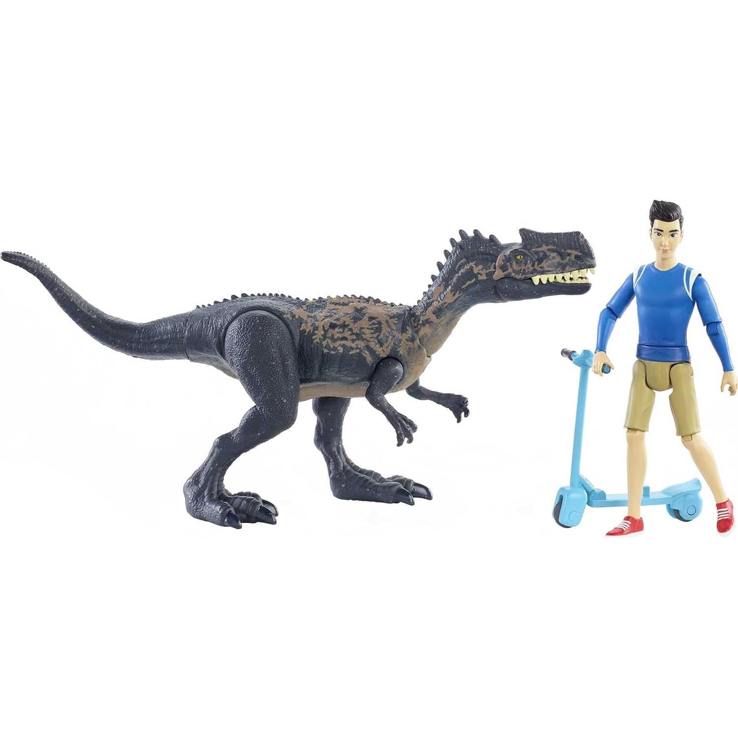 Jurassic World Human & Dino Pack Kenji & Monolophosaurus Action Figures, Segway Accessory, Camp Cretaceous Movable Joints & Authentic Sculpt, Kids Gift Ages 4 Year & Older