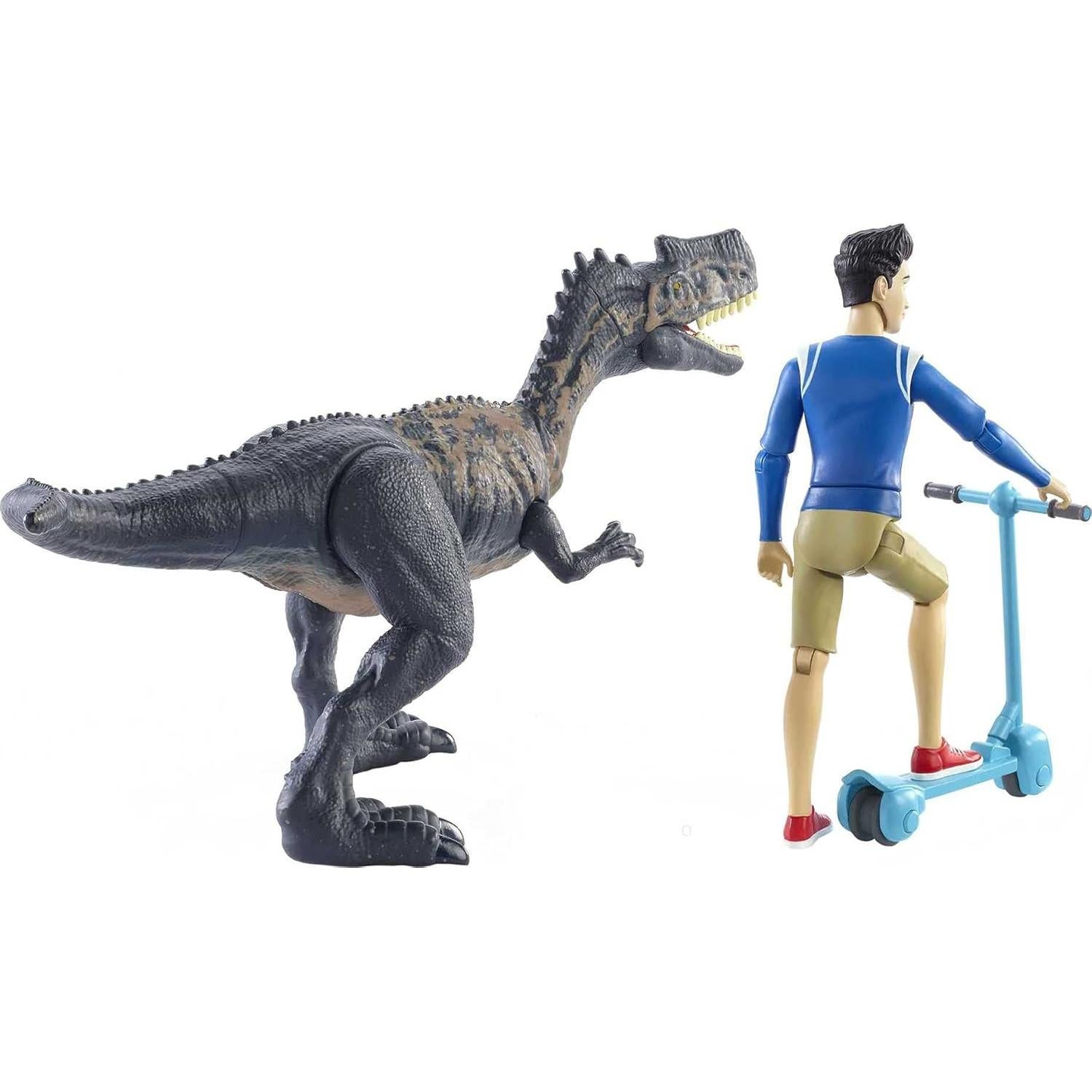 Jurassic World Human & Dino Pack Kenji & Monolophosaurus Action Figures, Segway Accessory, Camp Cretaceous Movable Joints & Authentic Sculpt, Kids Gift Ages 4 Year & Older