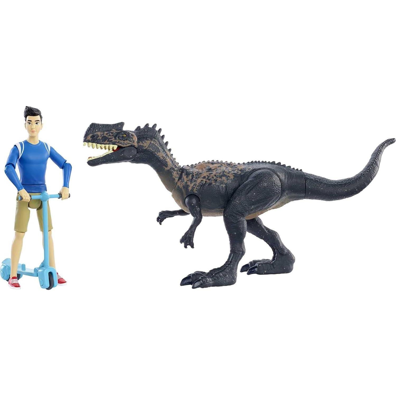 Jurassic World Human & Dino Pack Kenji & Monolophosaurus Action Figures, Segway Accessory, Camp Cretaceous Movable Joints & Authentic Sculpt, Kids Gift Ages 4 Year & Older