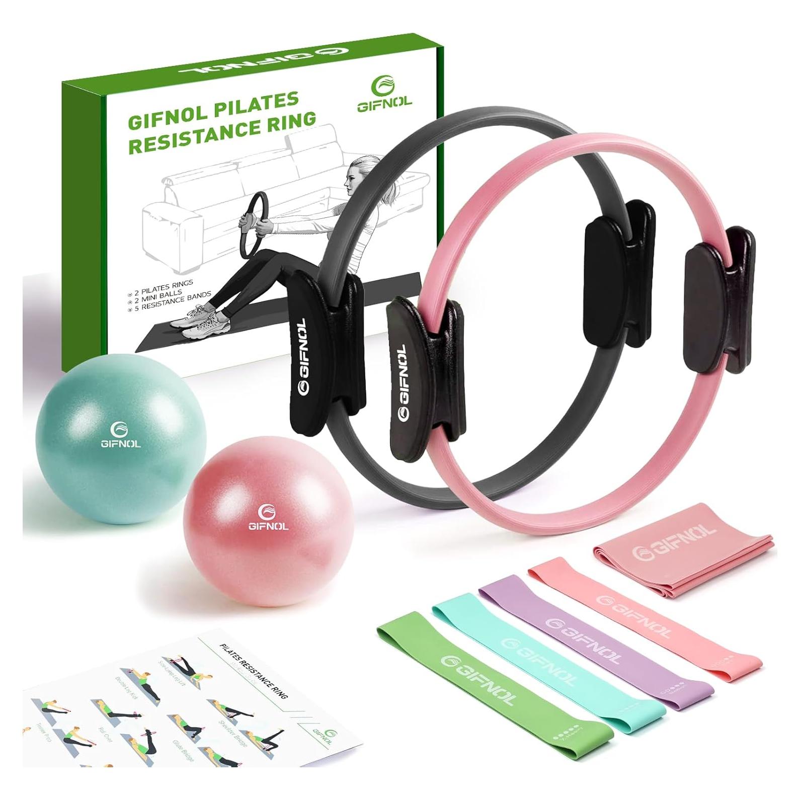 Juego de Anillos de Pilates GIFNOL con Pelotas y Bandas - Negro y Rosa