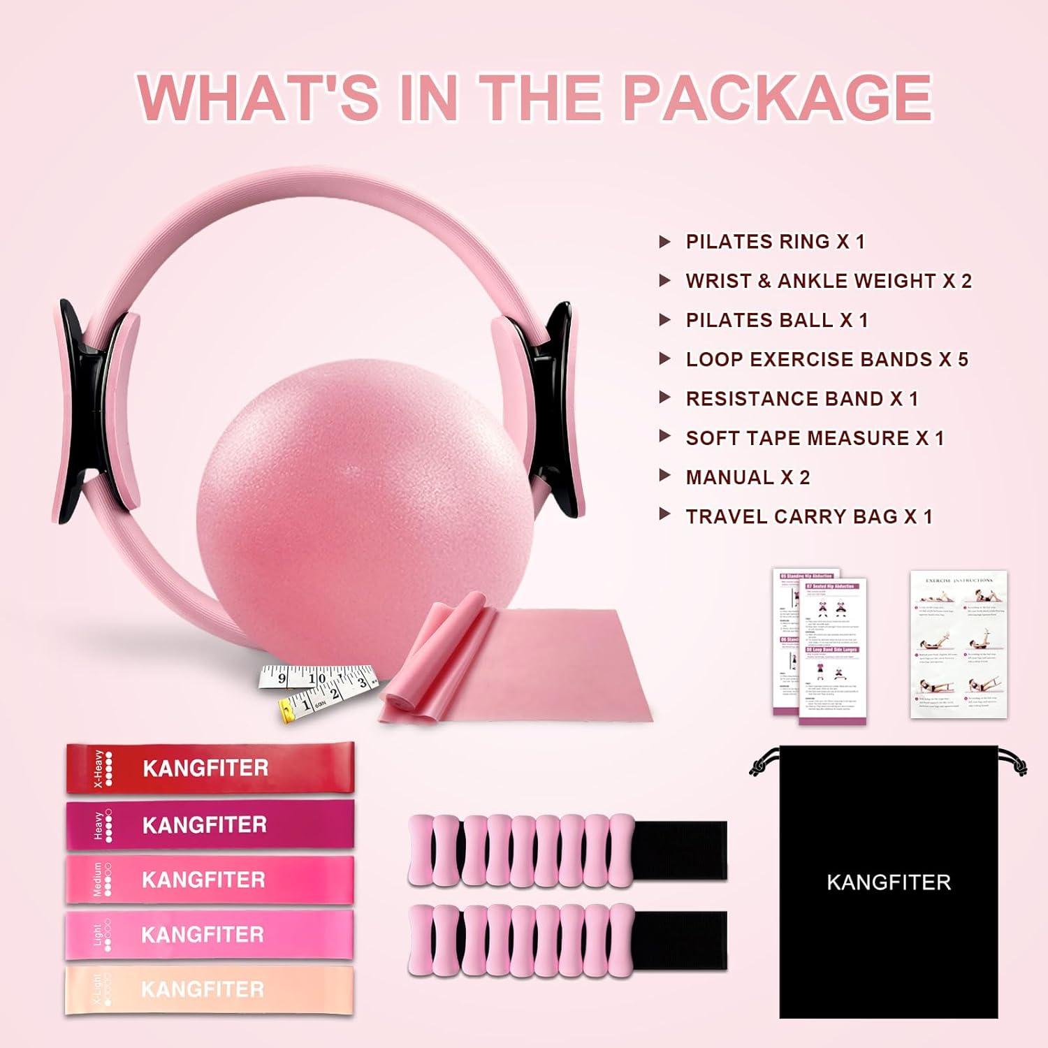 Kit de Pilates KANGFITER 11 Piezas - Anillo, Pelota, Pesas