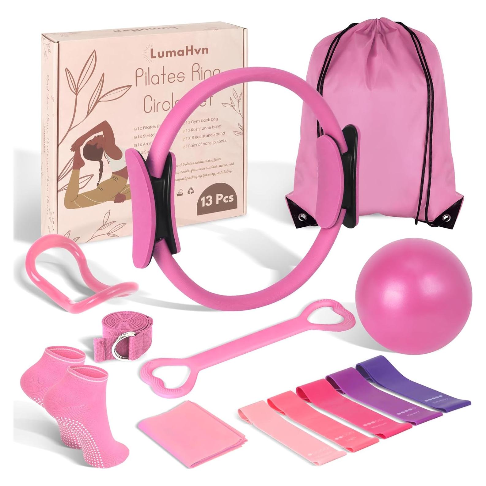 Kit de Pilates Rosa HGKZJSL con Pelota y Bandas de Resistencia