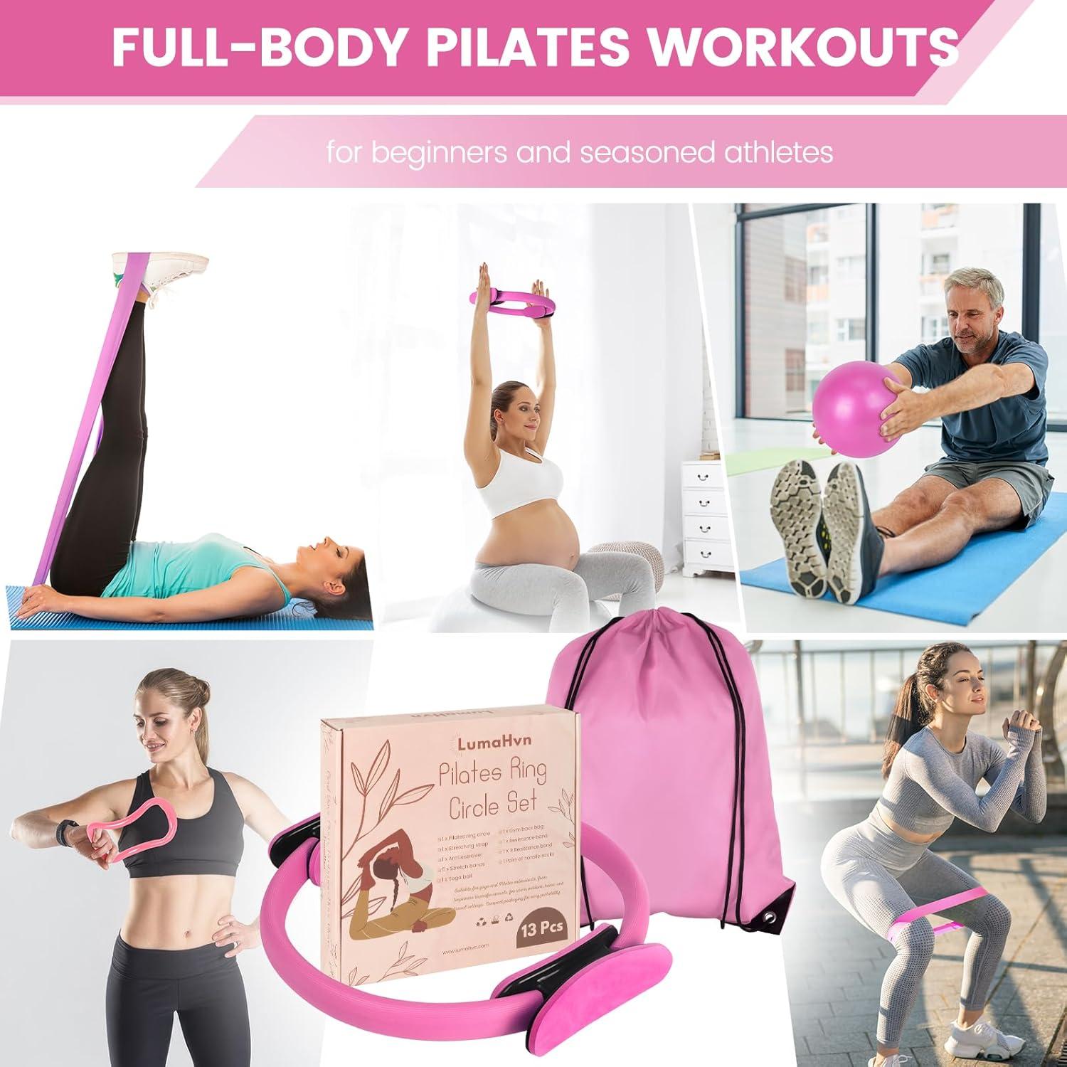 Kit de Pilates Rosa HGKZJSL con Pelota y Bandas de Resistencia