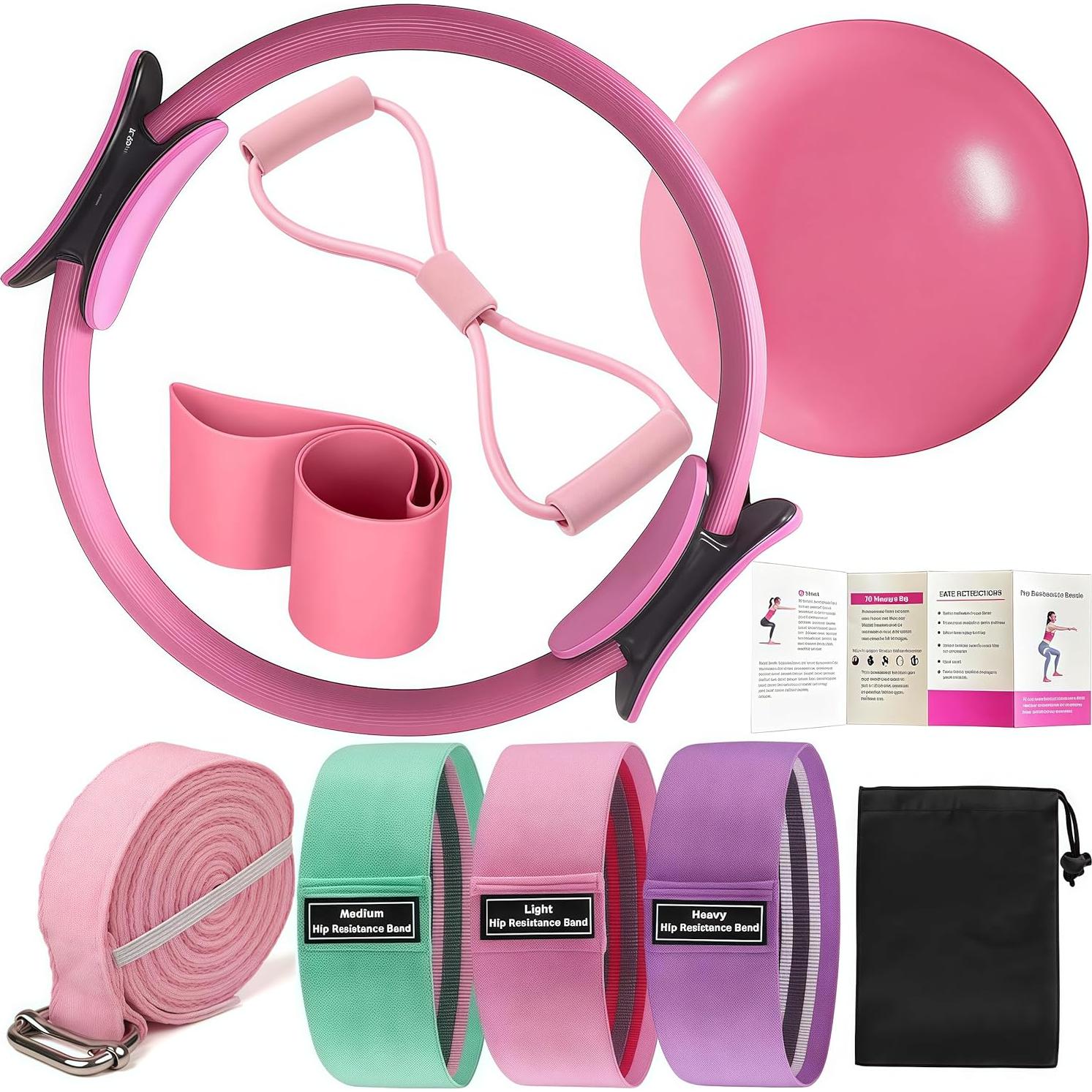 Kit de Pilates Oylyoyea Rosa - Anillo, Pelotas y Bandas