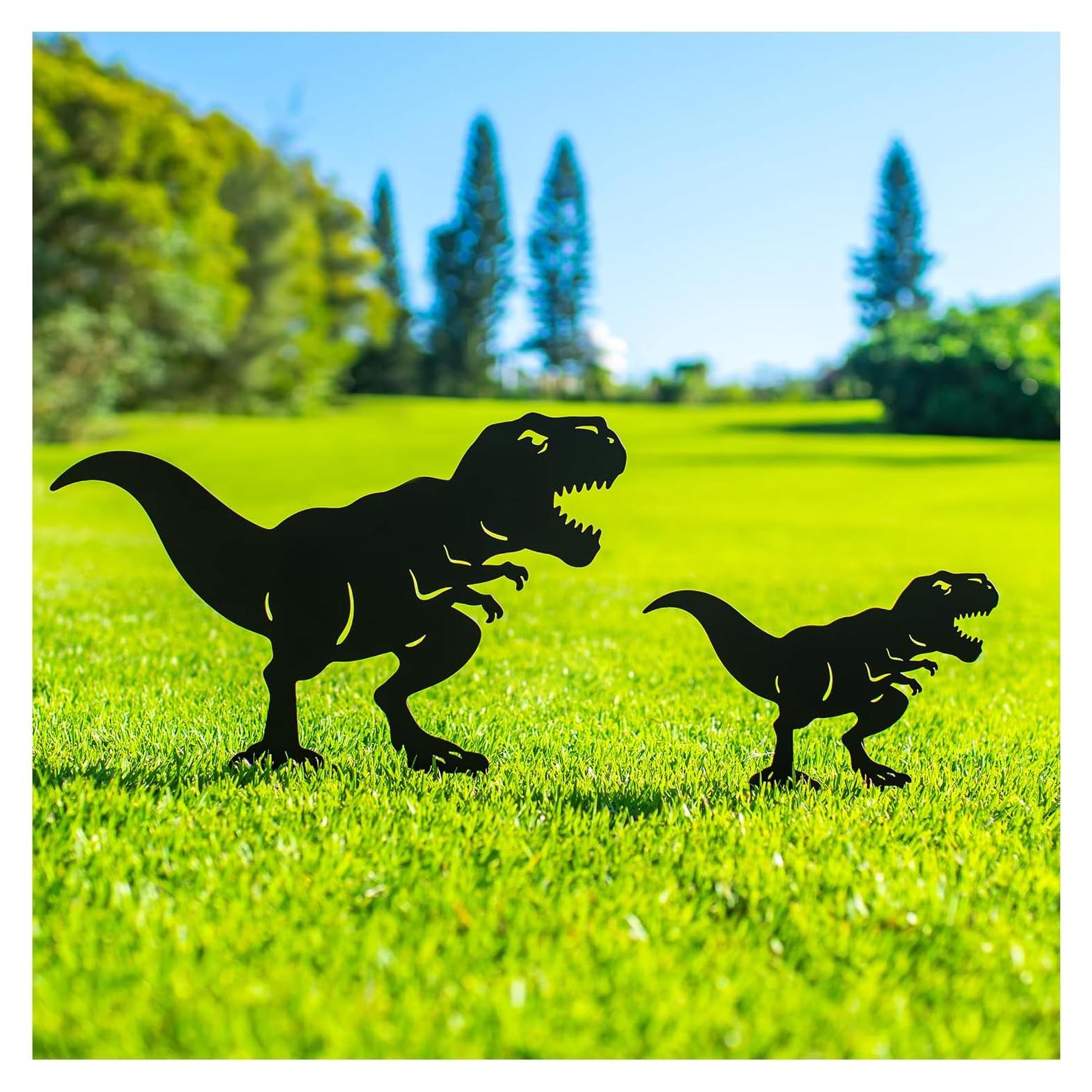 Estacas de Jardín SRDJXY Dinosaurio Metal Negro Decorativas