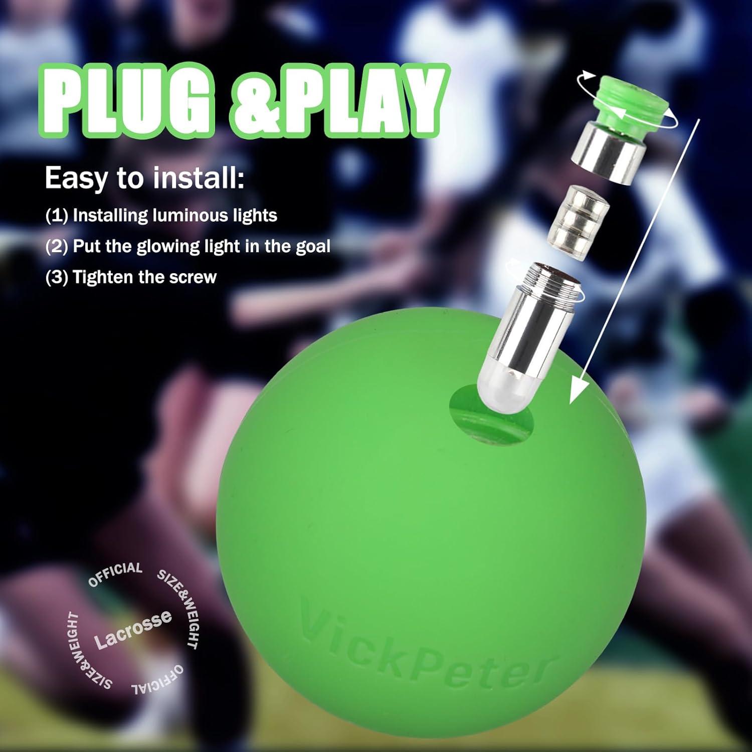 Pelota de Lacrosse Brillante Vickpeter - 2 Unidades LED Verde