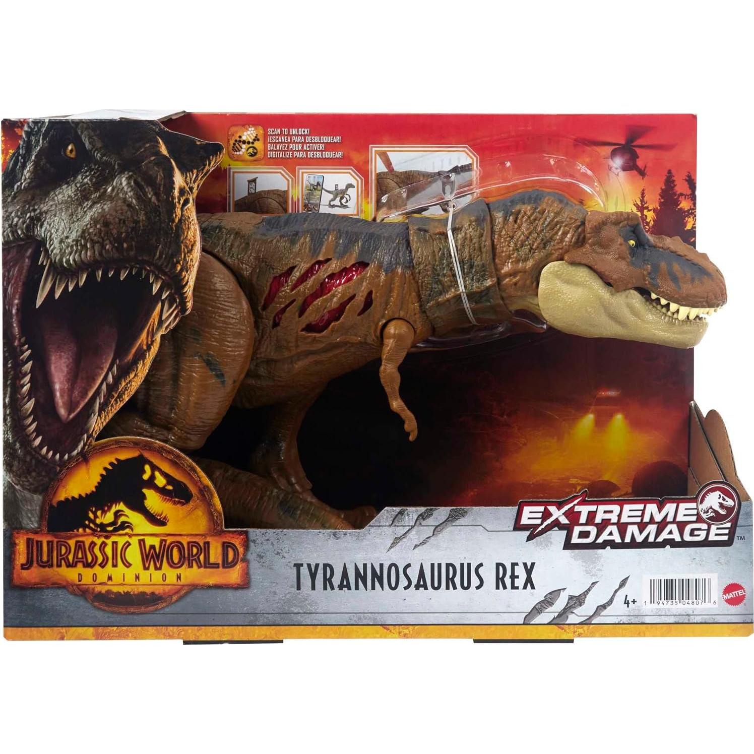 Jurassic World HGC19 Articulated Tyrannosaurus Rex Destruction Figure, Movable Jaws, Scratches on Both Sides, Physical and Digital Game, Children's Toy, Ages 4 and Above