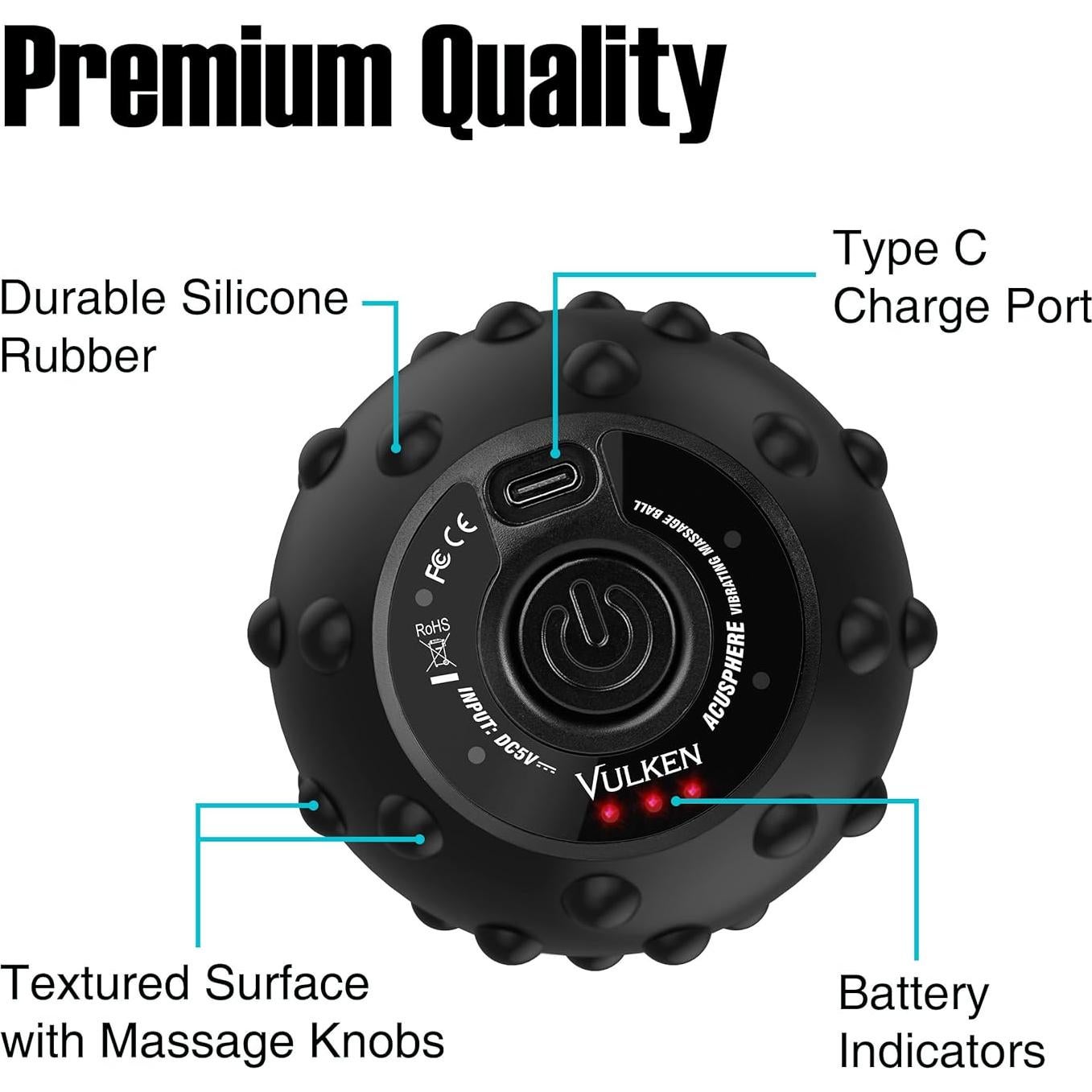 Bola de Masaje Vibrante VULKEN Acusphere 9.5 cm USB Alivio Dolor