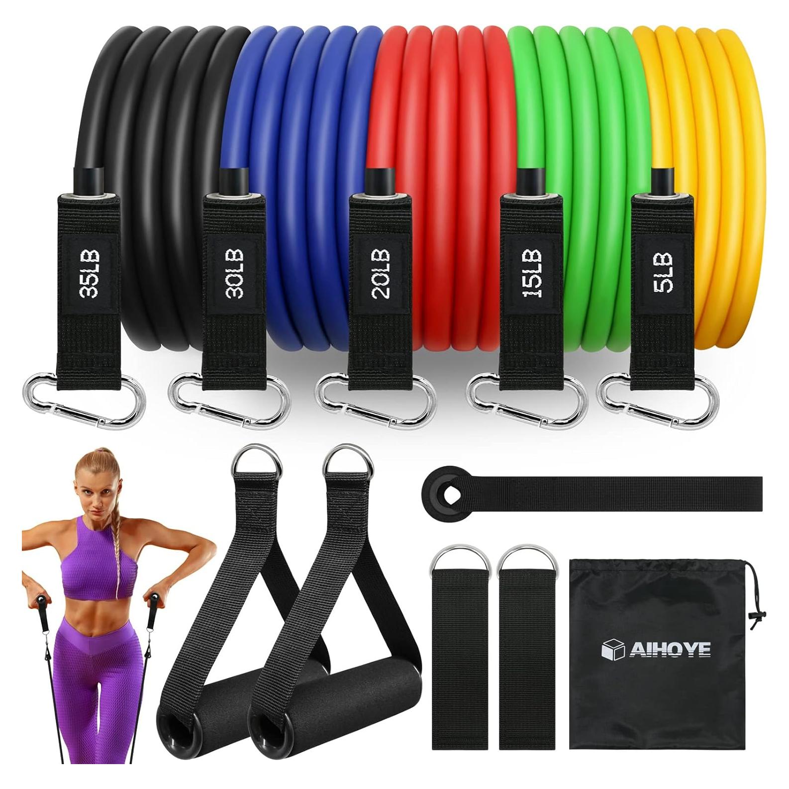 Bandas de Resistencia Aihoye 105LBS con Accesorios para Ejercicio