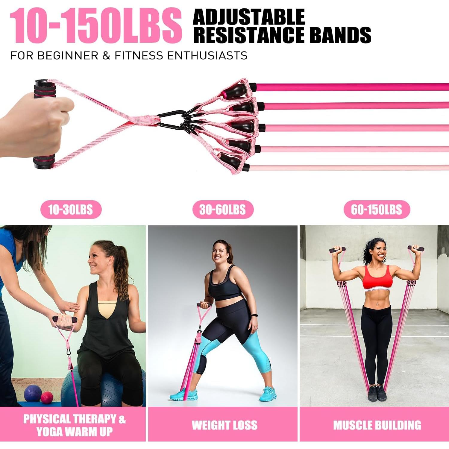 Bandas de Resistencia Ayombo con Mangos y Anclaje - Rosa