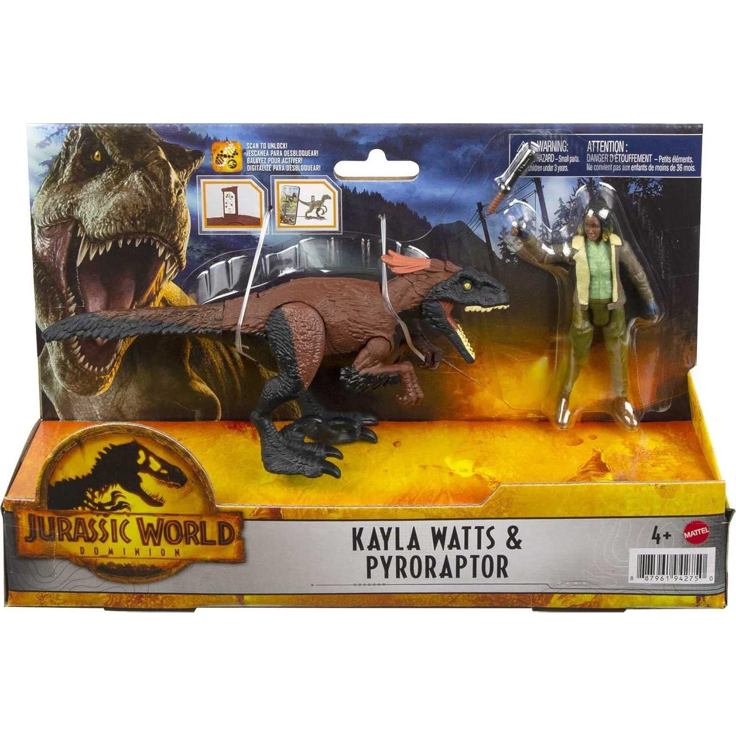 Jurassic World Dominion Kayla Watts and Pyroraptor Human and Dino Pack with 2 Action Figures and Accessory, Toy Gift Set and Collectible