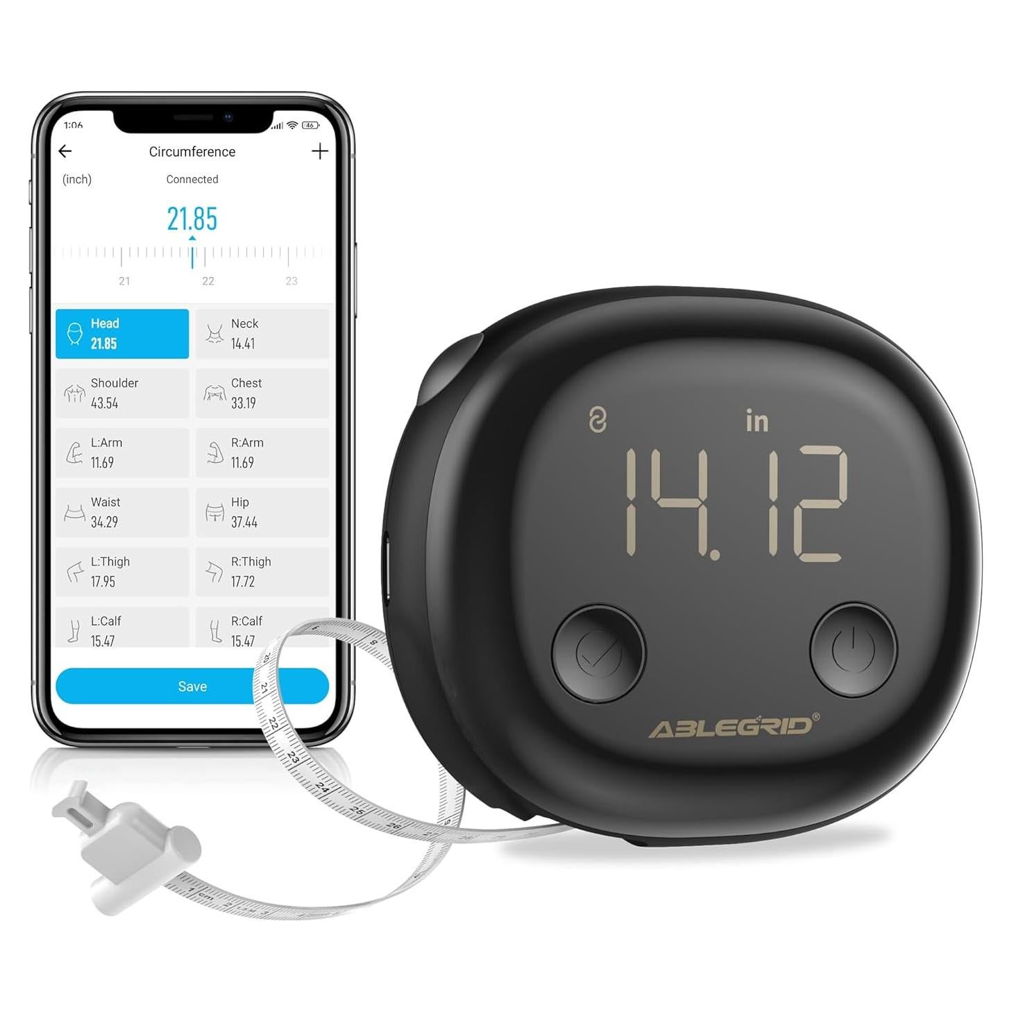 Cinta Métrica Corporal Inteligente ABLEGRID 150cm Recargable