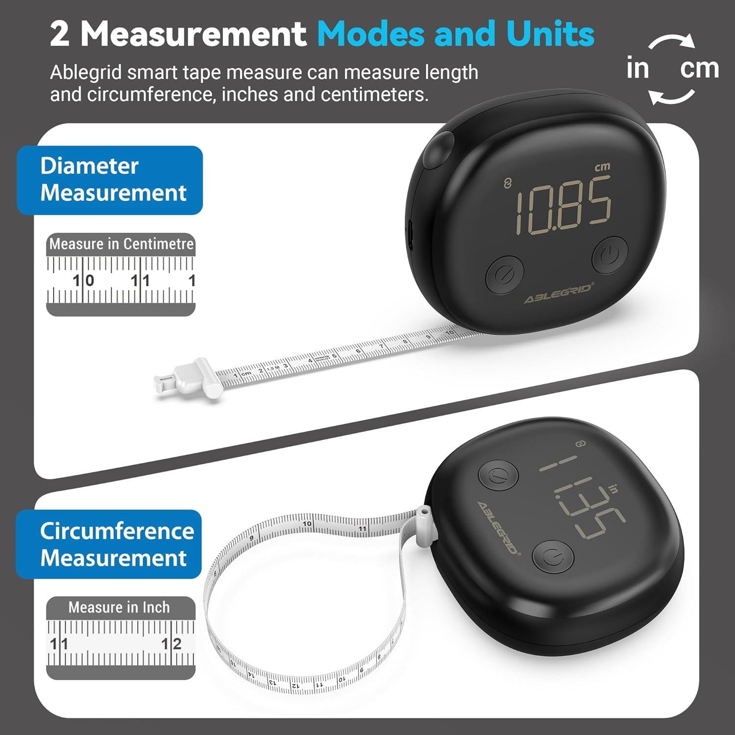 Cinta Métrica Corporal Inteligente ABLEGRID 150cm Recargable