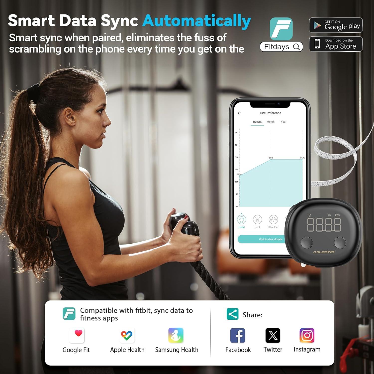 Cinta Métrica Corporal Inteligente ABLEGRID 150cm Recargable