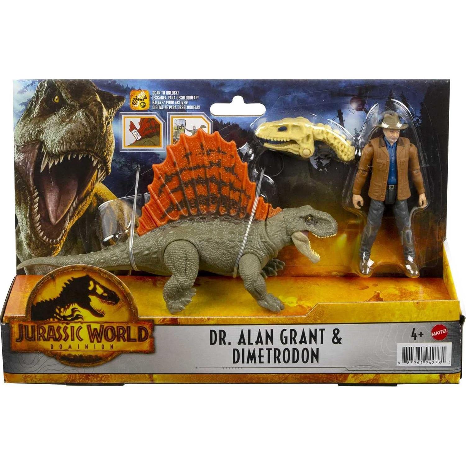 Jurassic World Dominion Dr Alan Grant & Dimetrodon Human and Dino Pack with 2 Action Figures, Toy Gift Set and Collectible