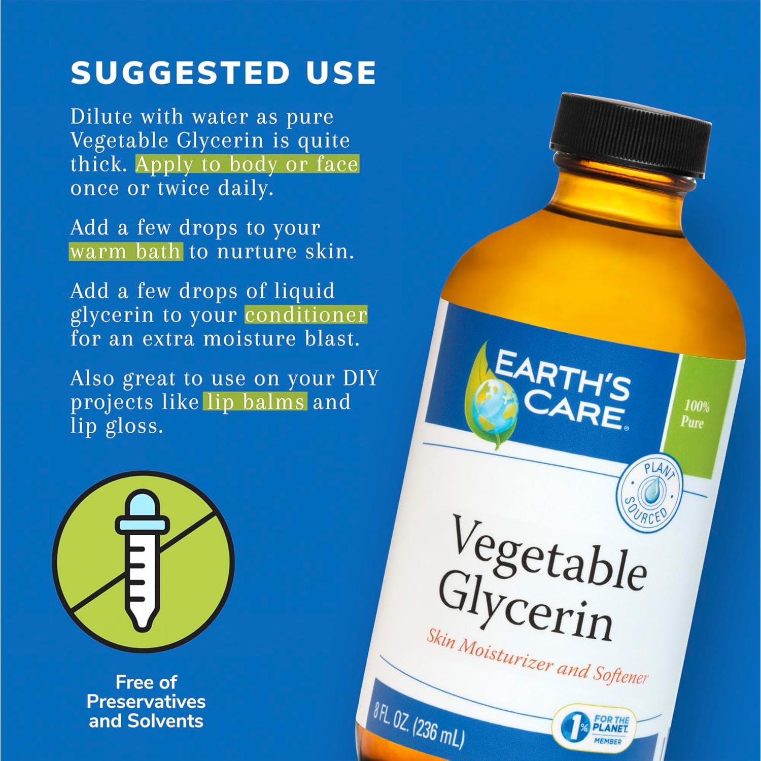 Glicerina Vegetal 100% Pura Earth's Care 236.6 ML Hidratante