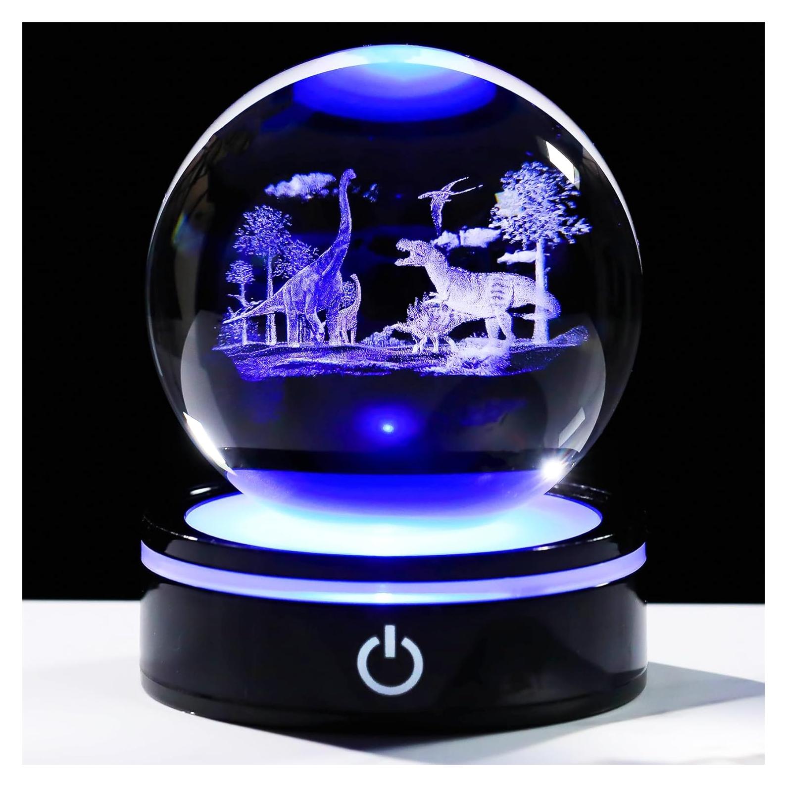 YWHL Bola de Cristal 3D de Dinosaurio con Base LED 8cm