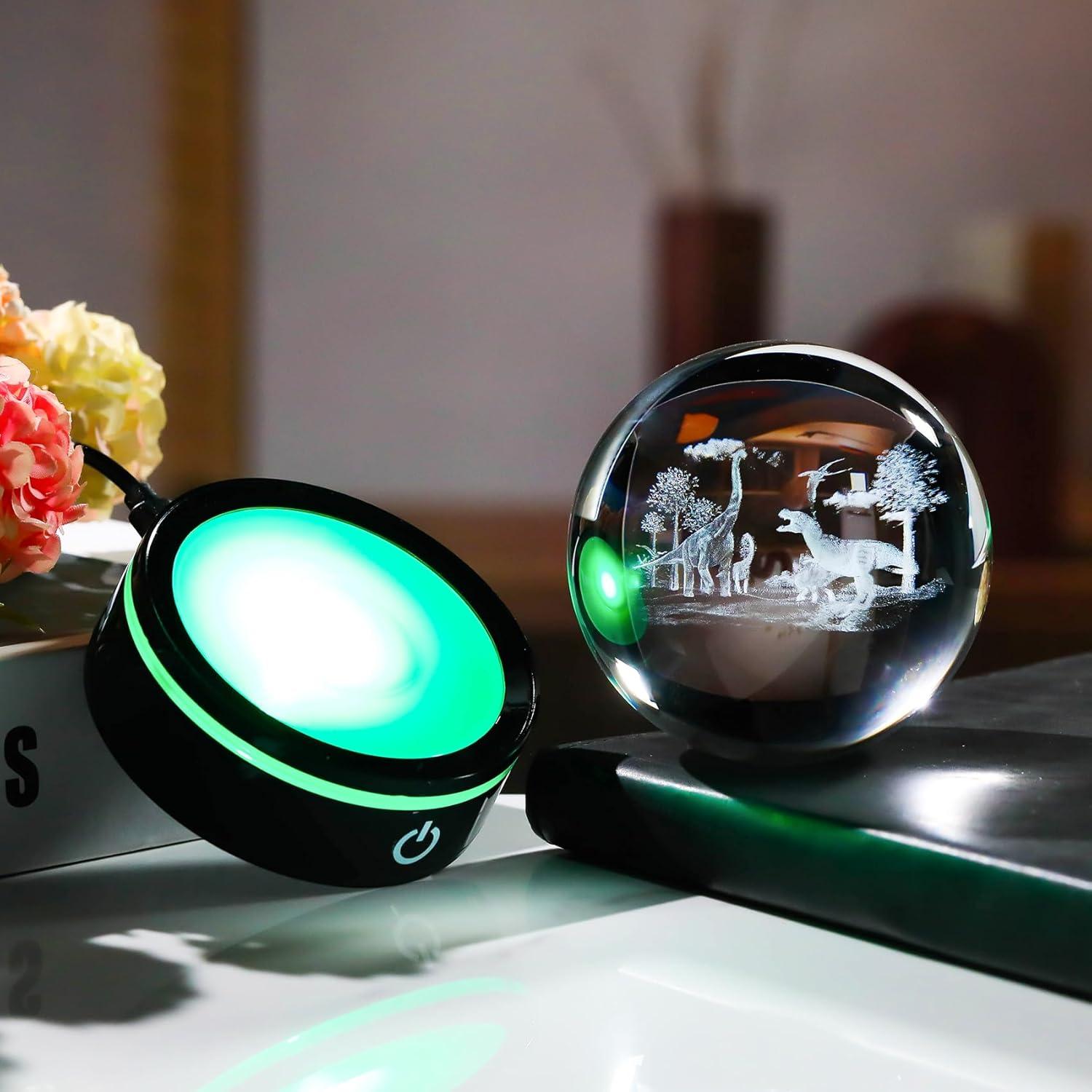 YWHL Bola de Cristal 3D de Dinosaurio con Base LED 8cm