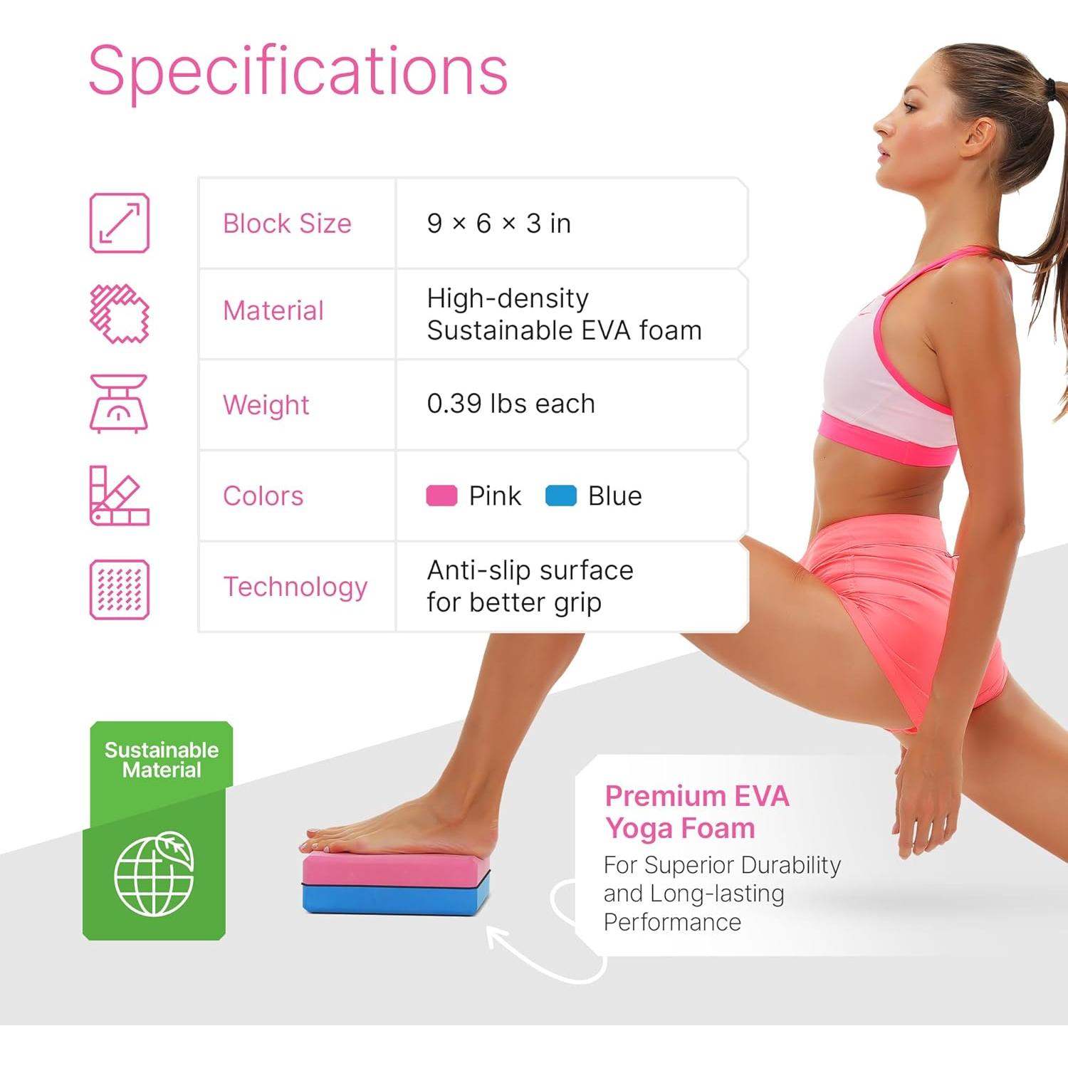 Juego de 2 Bloques de Yoga TTolbi con Banda de Estiramiento Rosa